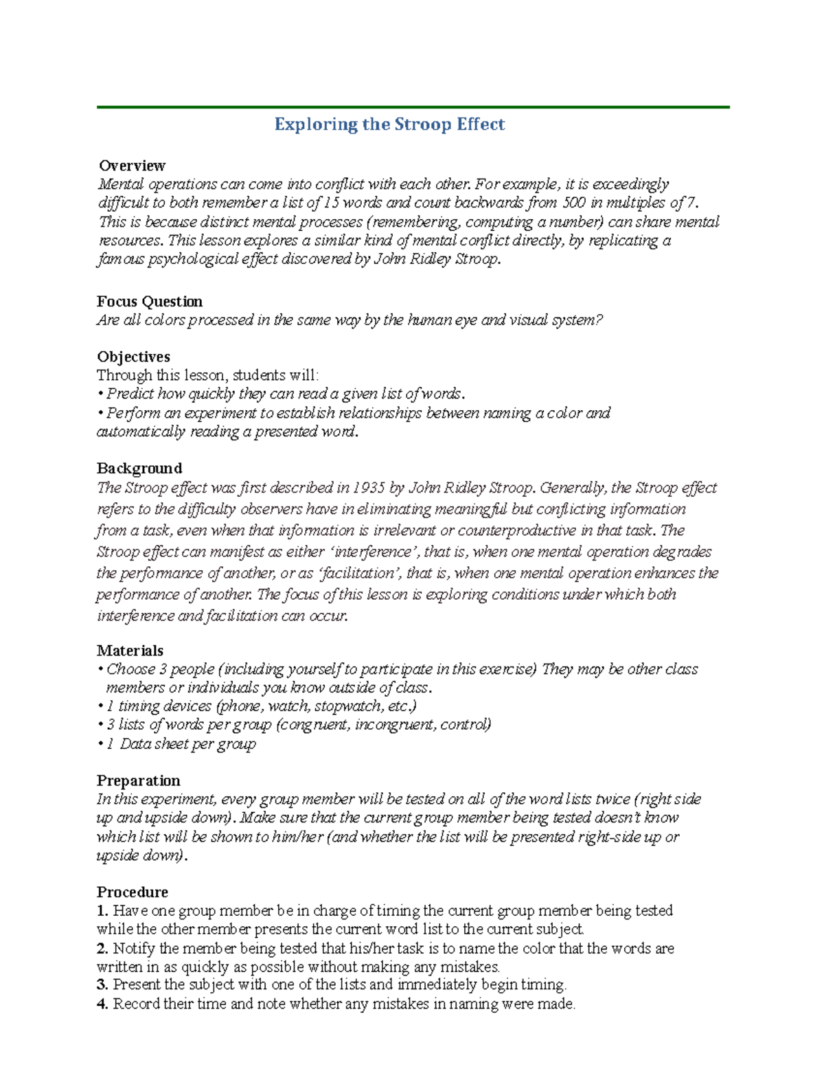 The stroop effect - Exploring the Stroop Effect Overview Mental ...