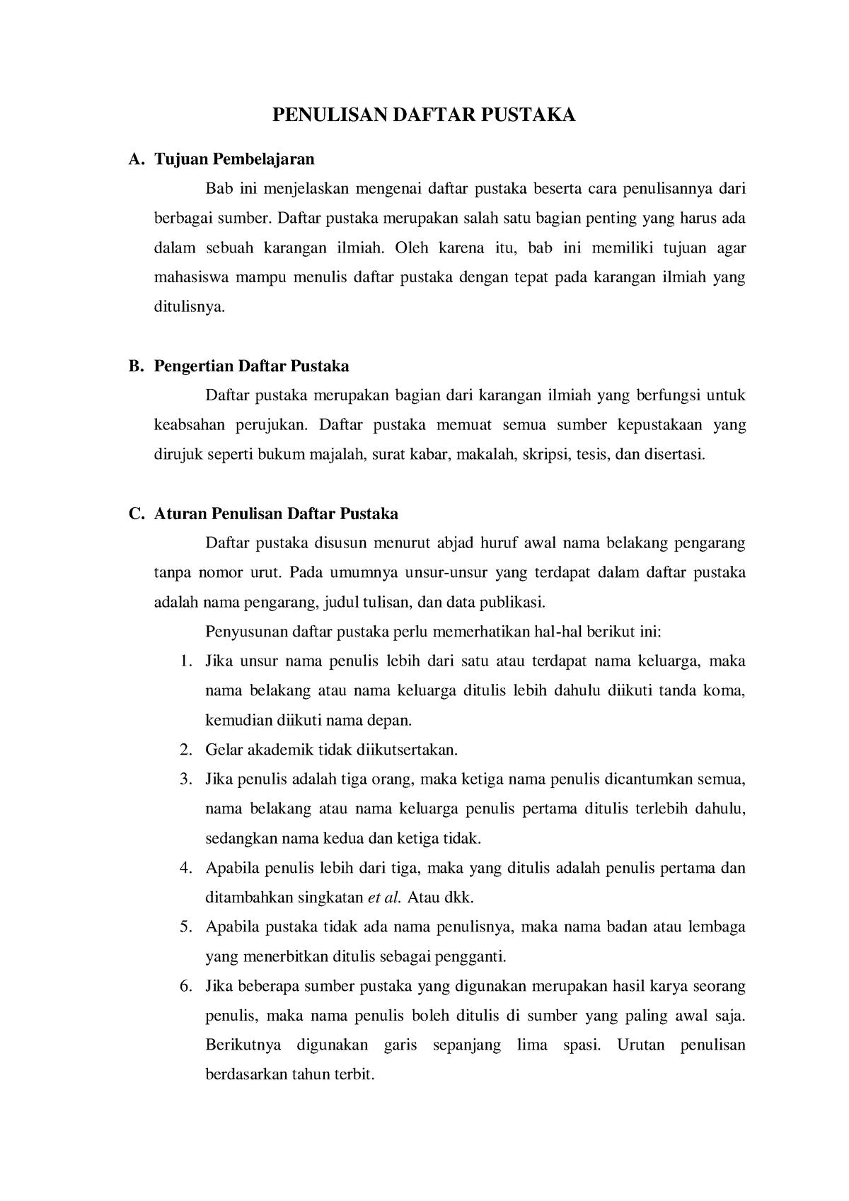 Penulisan Daftar Pustaka - PENULISAN DAFTAR PUSTAKA A. Tujuan ...