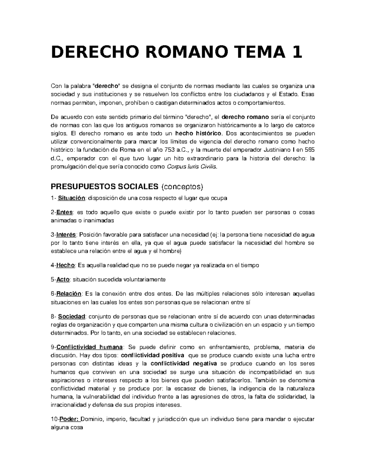 Resumen Derecho Romano Tema 1 - Derecho Romano - UV - Studocu