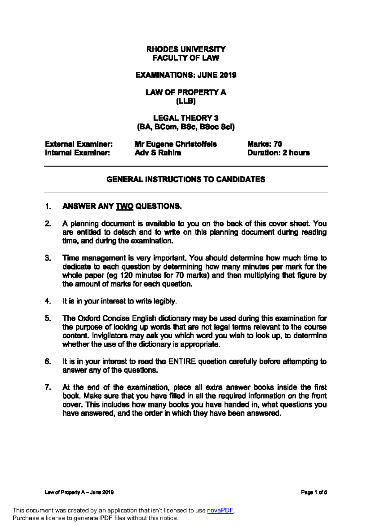 2019 06 Law Property A June 2019 - LT3 - Studocu