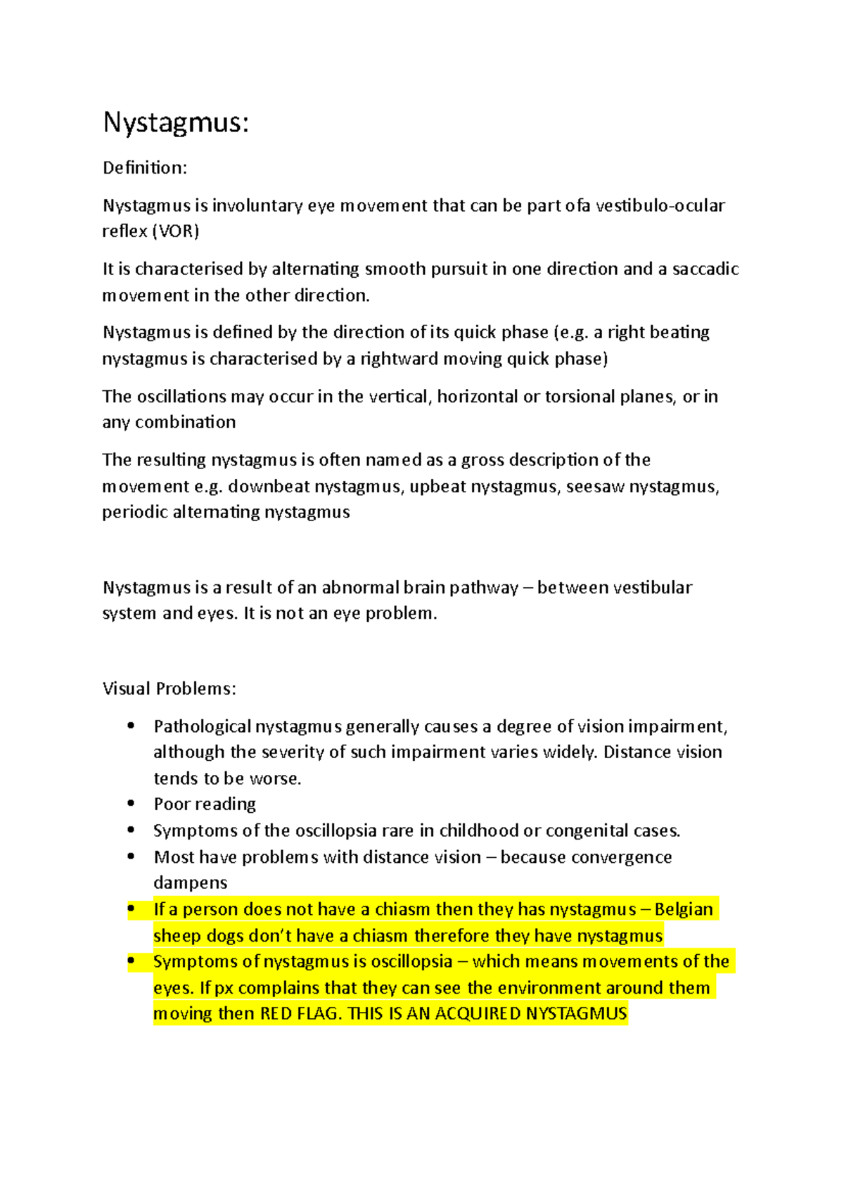 Nystagmus lecture notes Nystagmus Definition Nystagmus is