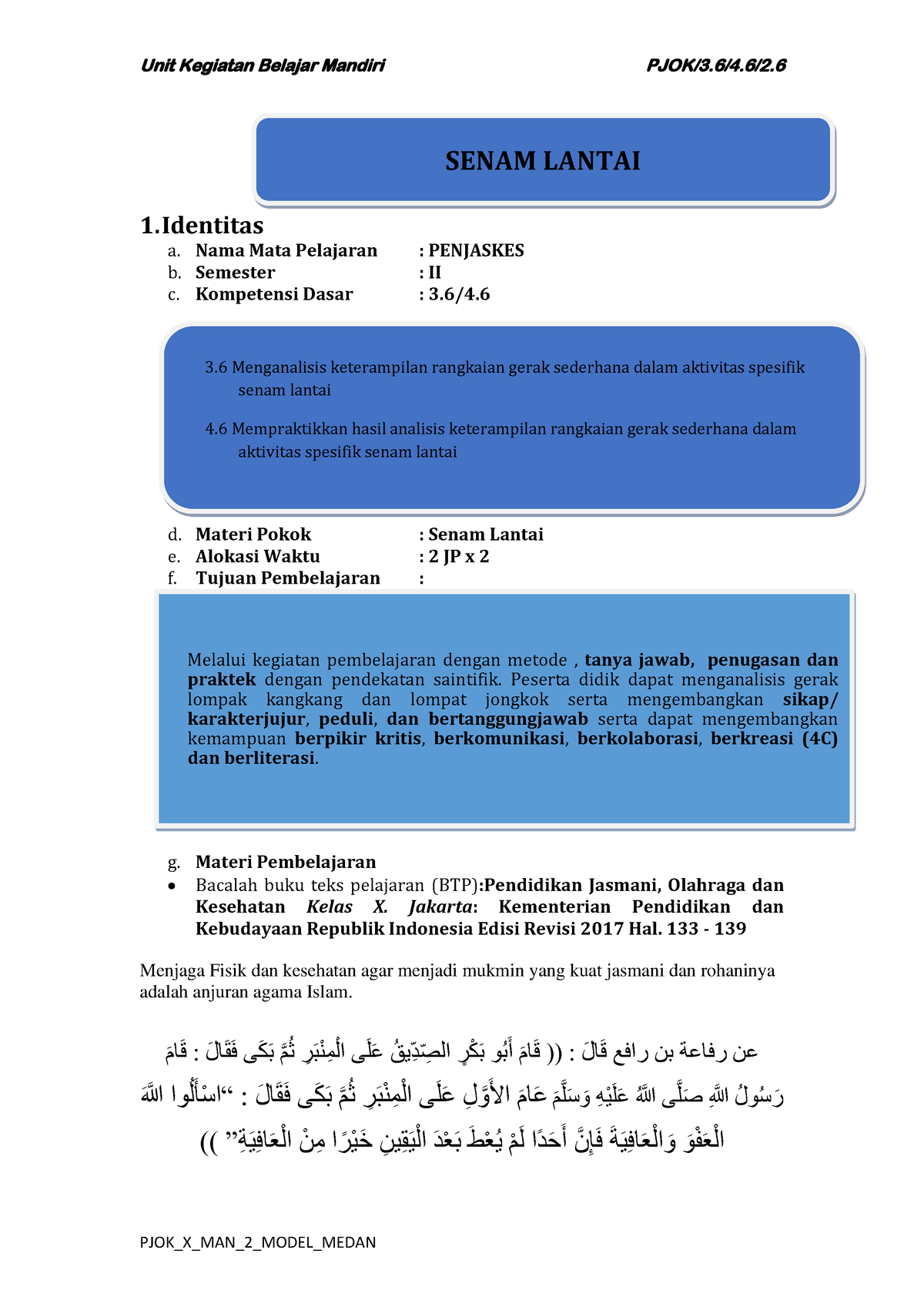 6. UKBM Senam Lantai-dikonversi - 1. Identitas A. Nama Mata Pelajaran ...