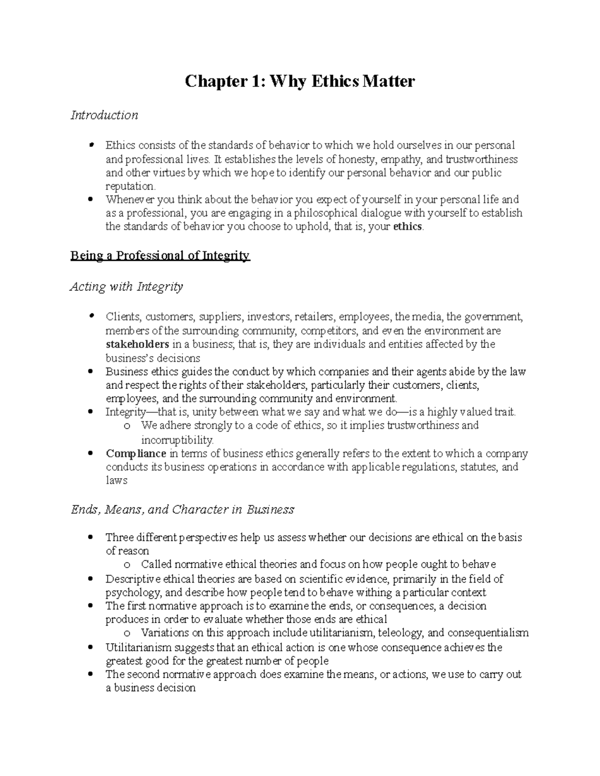 Chapter 1 Notes Ethics In The Workplace Chapter 1 Why Ethics Chapter 1 Notes Ethics In The Workplace Chapter 1 Why Ethics
