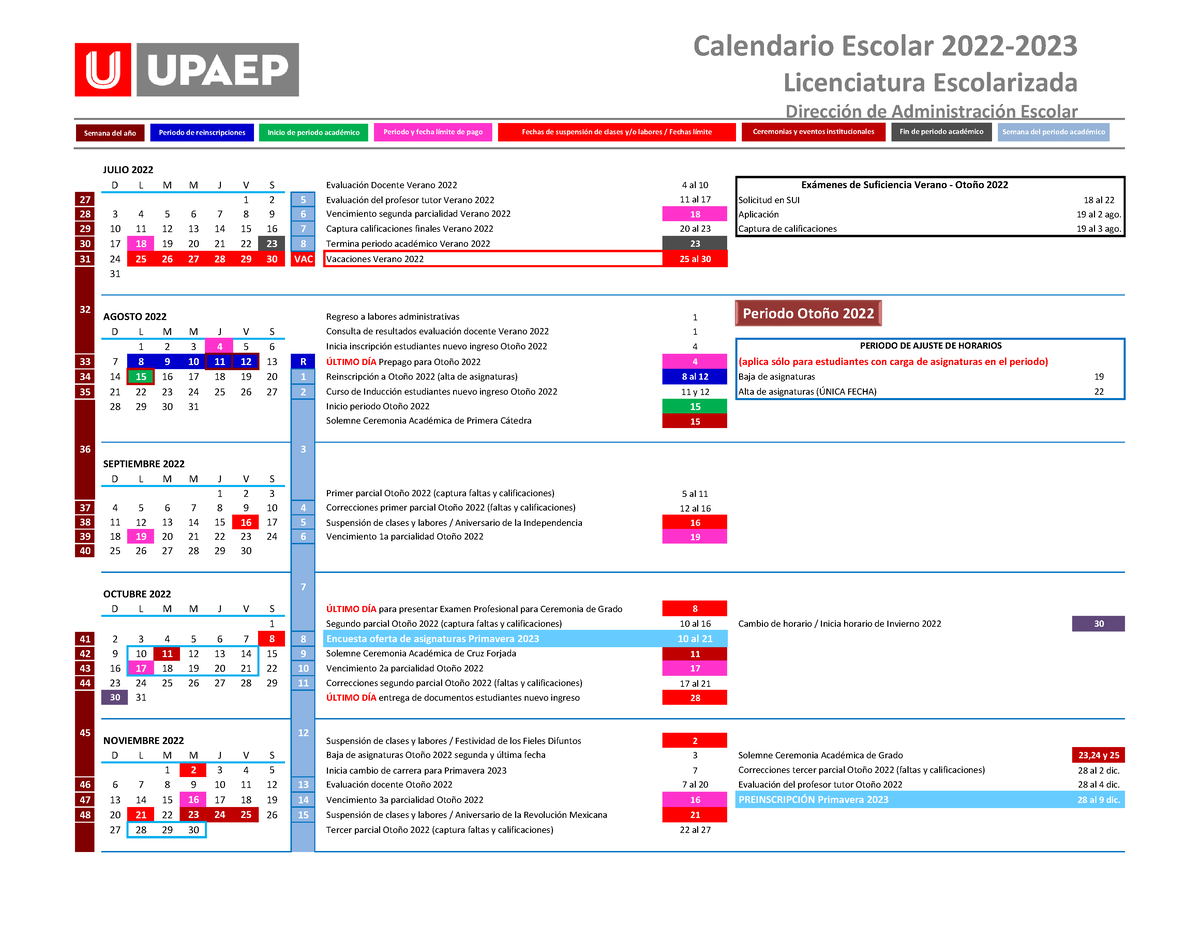 Calendario Escolar 20222023 Licenciatura Escolarizada 1 28 3 4 5 6 7