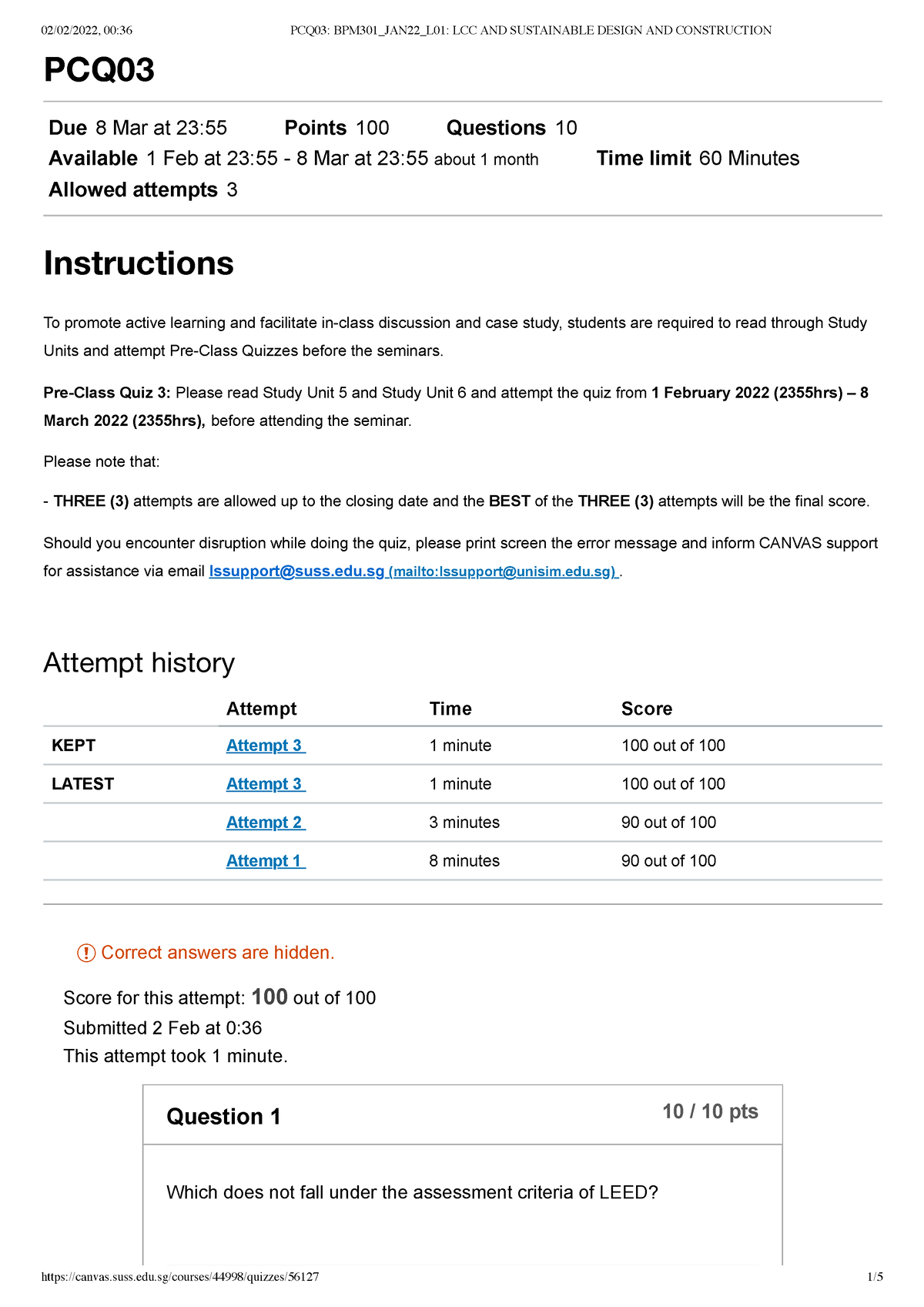 BPM301 PRE CLASS QUIZ 03 - PCQ Due 8 Mar At 23:55 Points 100 Questions ...