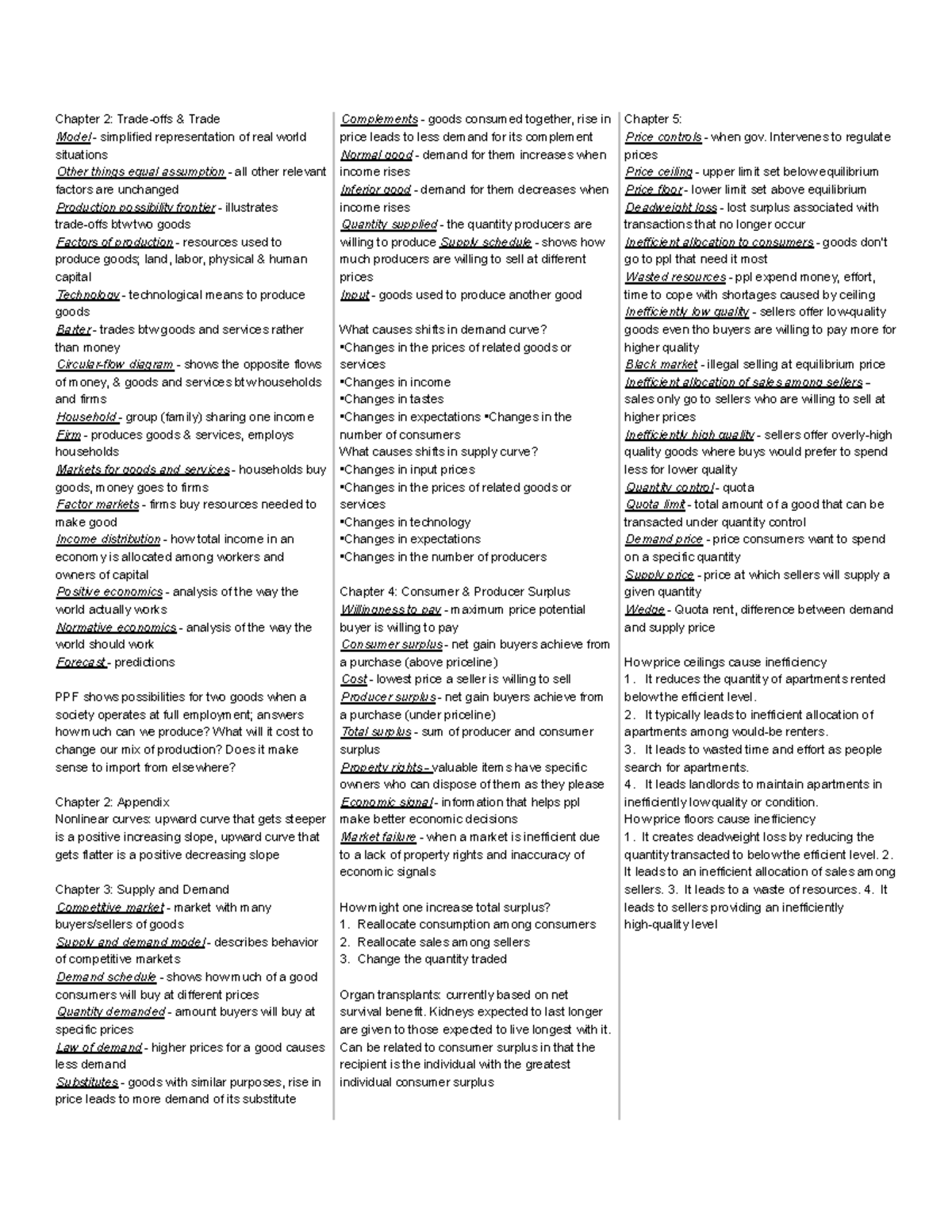 Econ Midterm Cheat Sheet - Google Docs - Chapter 2: Trade Model ...