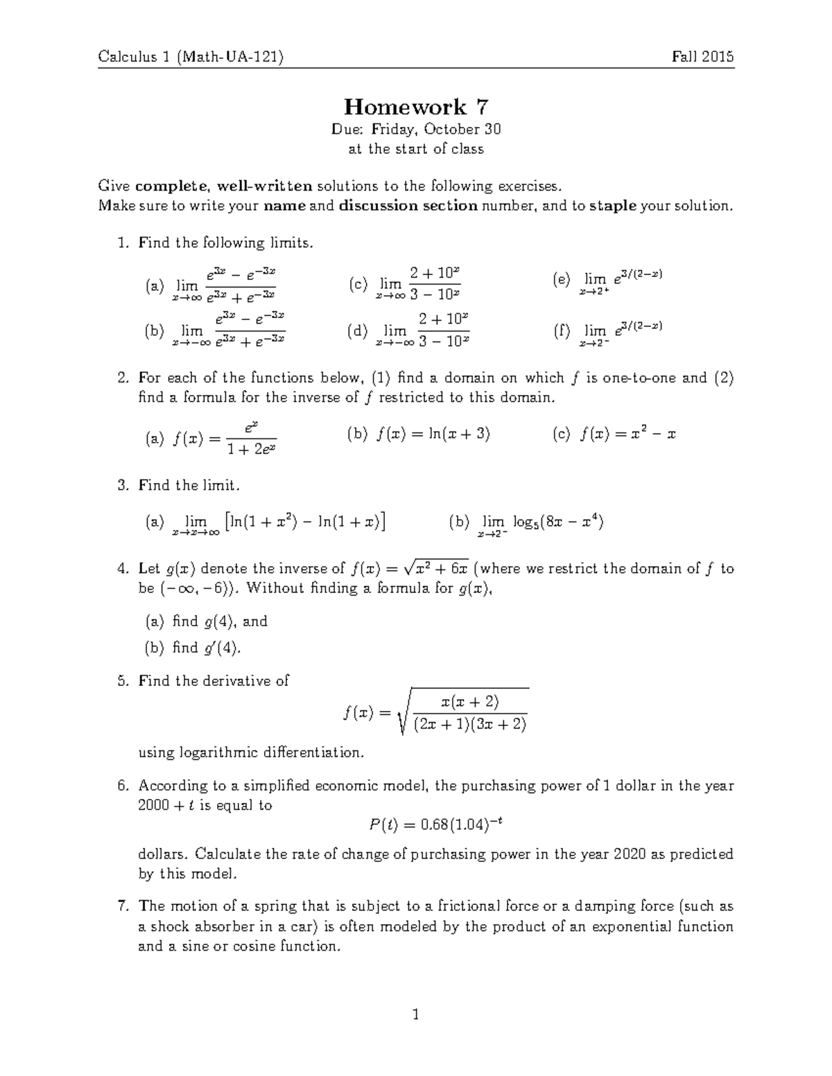 calculus math homework