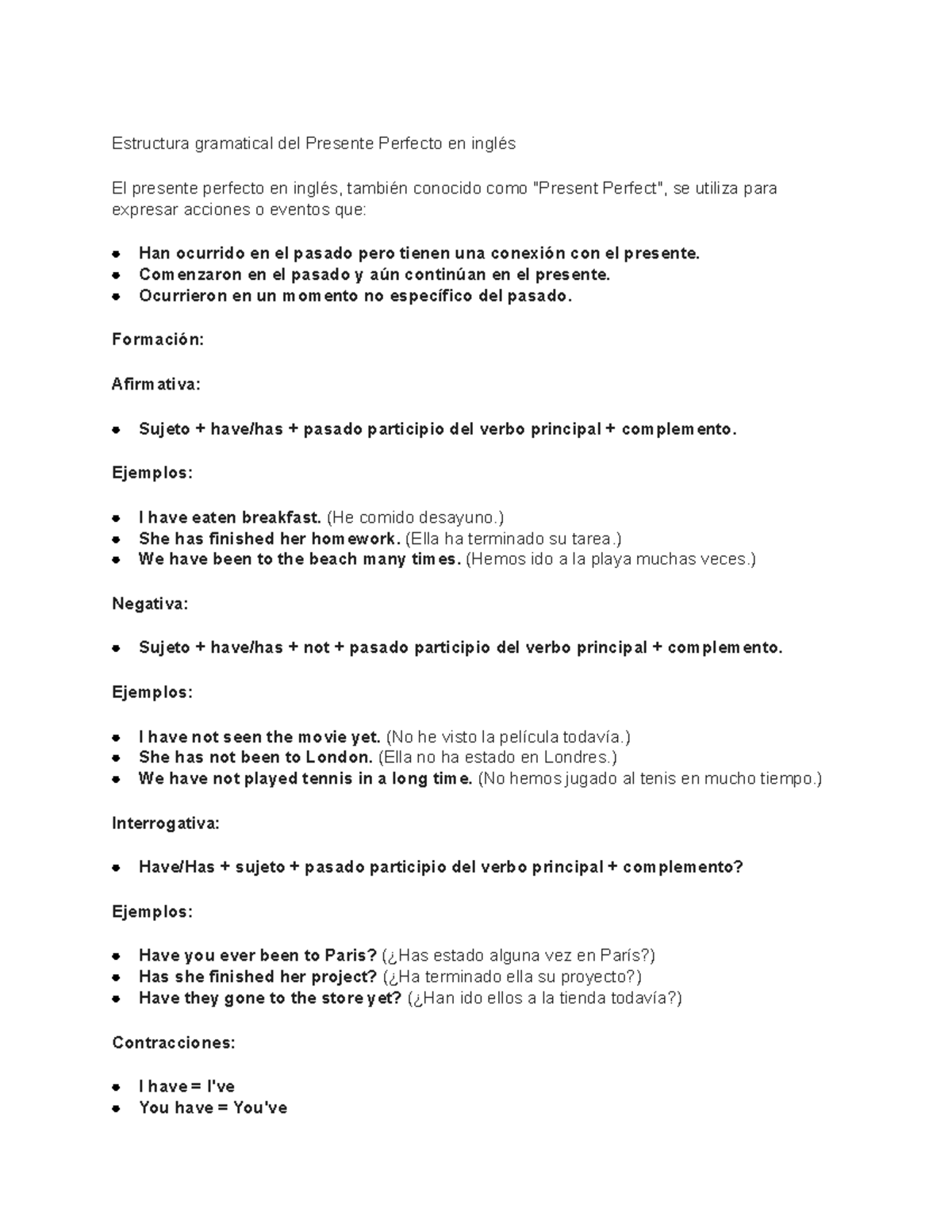 Estructura gramatical Presente perfecto en inglés - Comenzaron en el ...