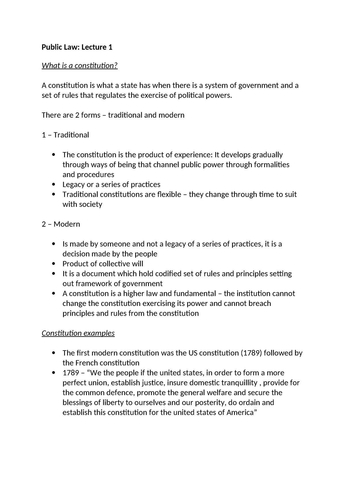 Lecture 1 - Constitutions - Public Law: Lecture 1 What Is A ...