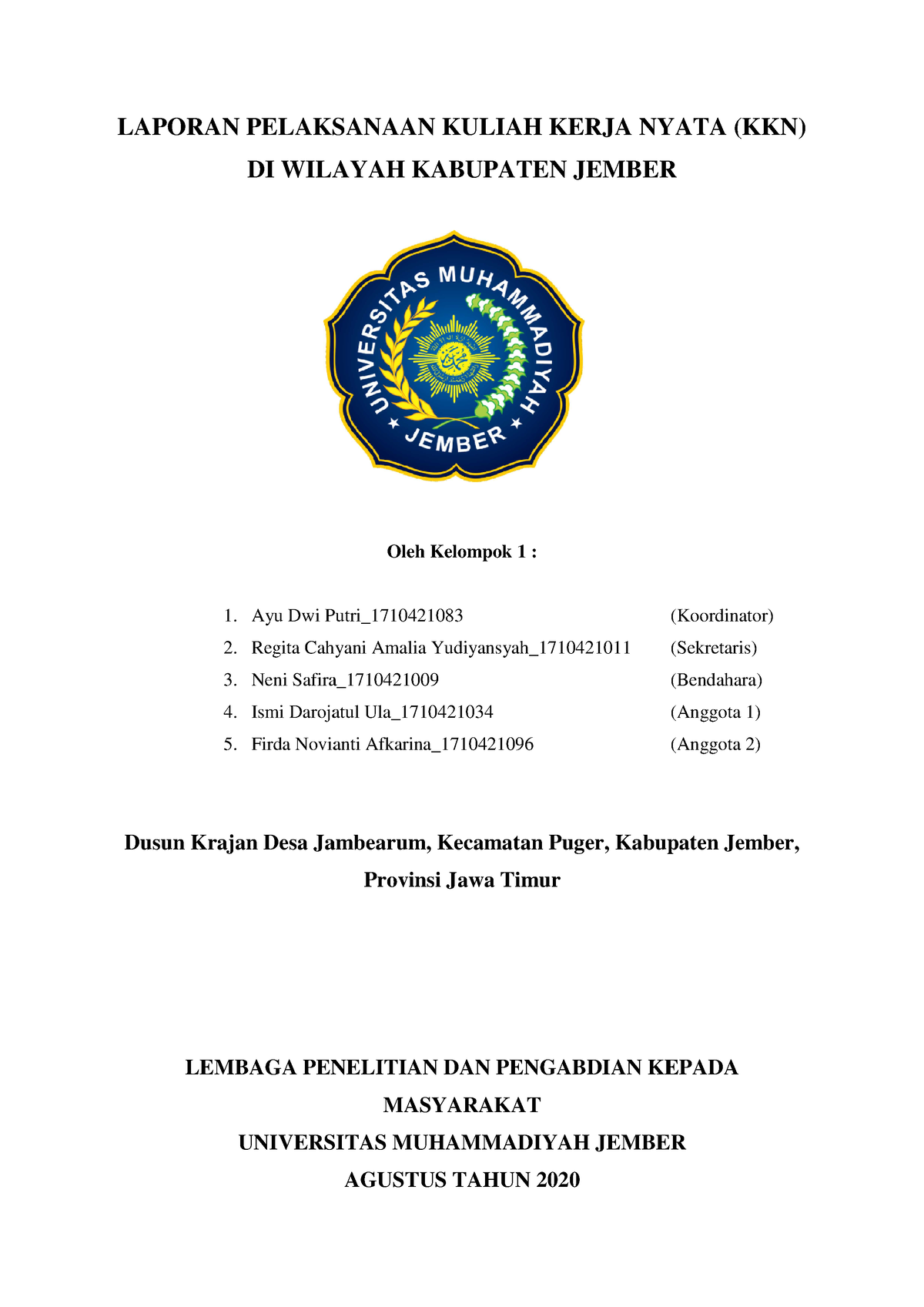 Laporan Akhir Kuliah Kerja Nyata (KKN) - LAPORAN PELAKSA DI WILAY Ayu ...