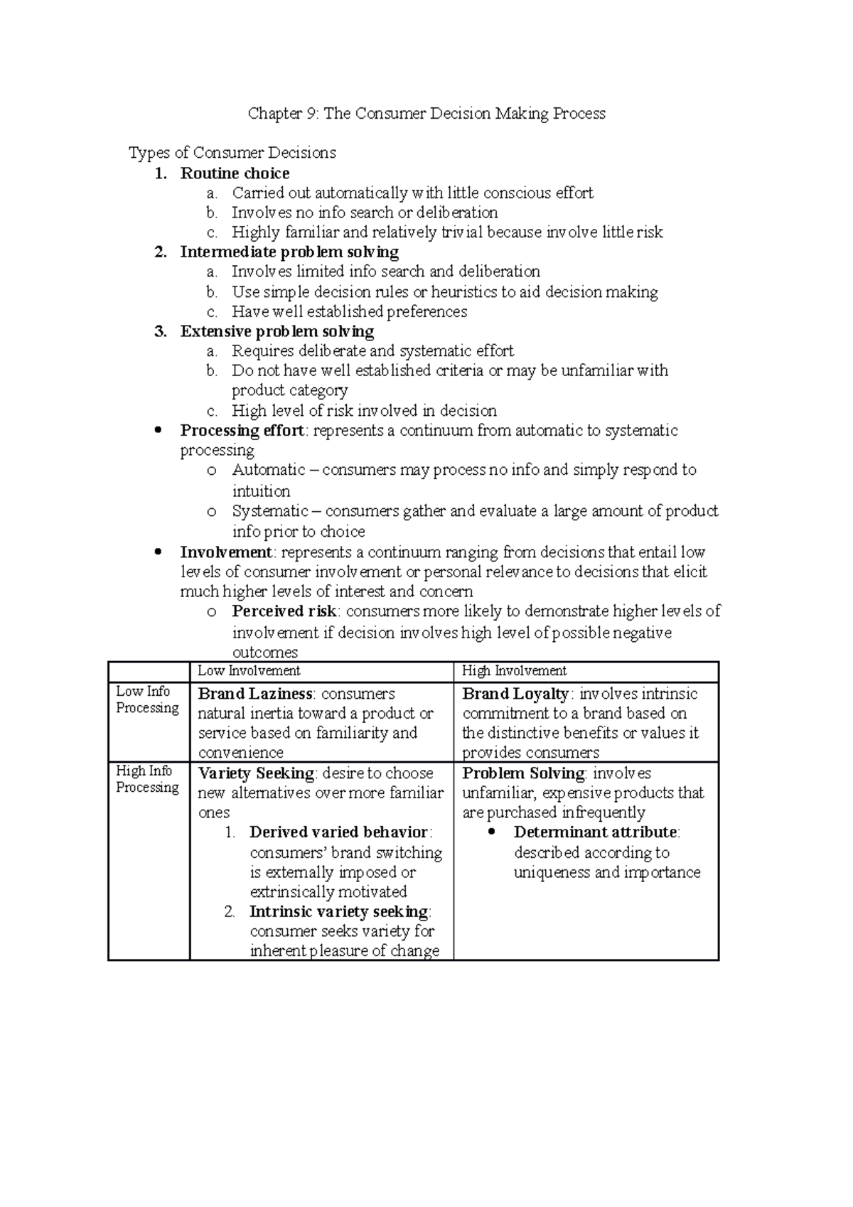 Chapter 9 Outline MKT 310 - Chapter 9: The Consumer Decision Making ...