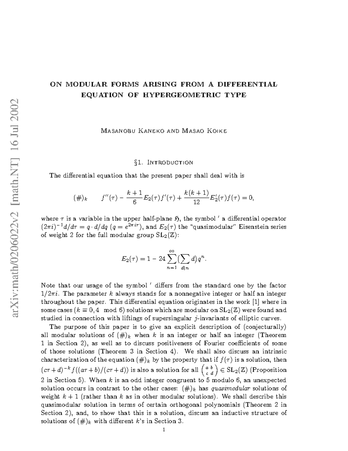 0206022 - Cours - ArXiv:math/0206022v2 [math] 16 Jul 2002 ON MODULAR ...