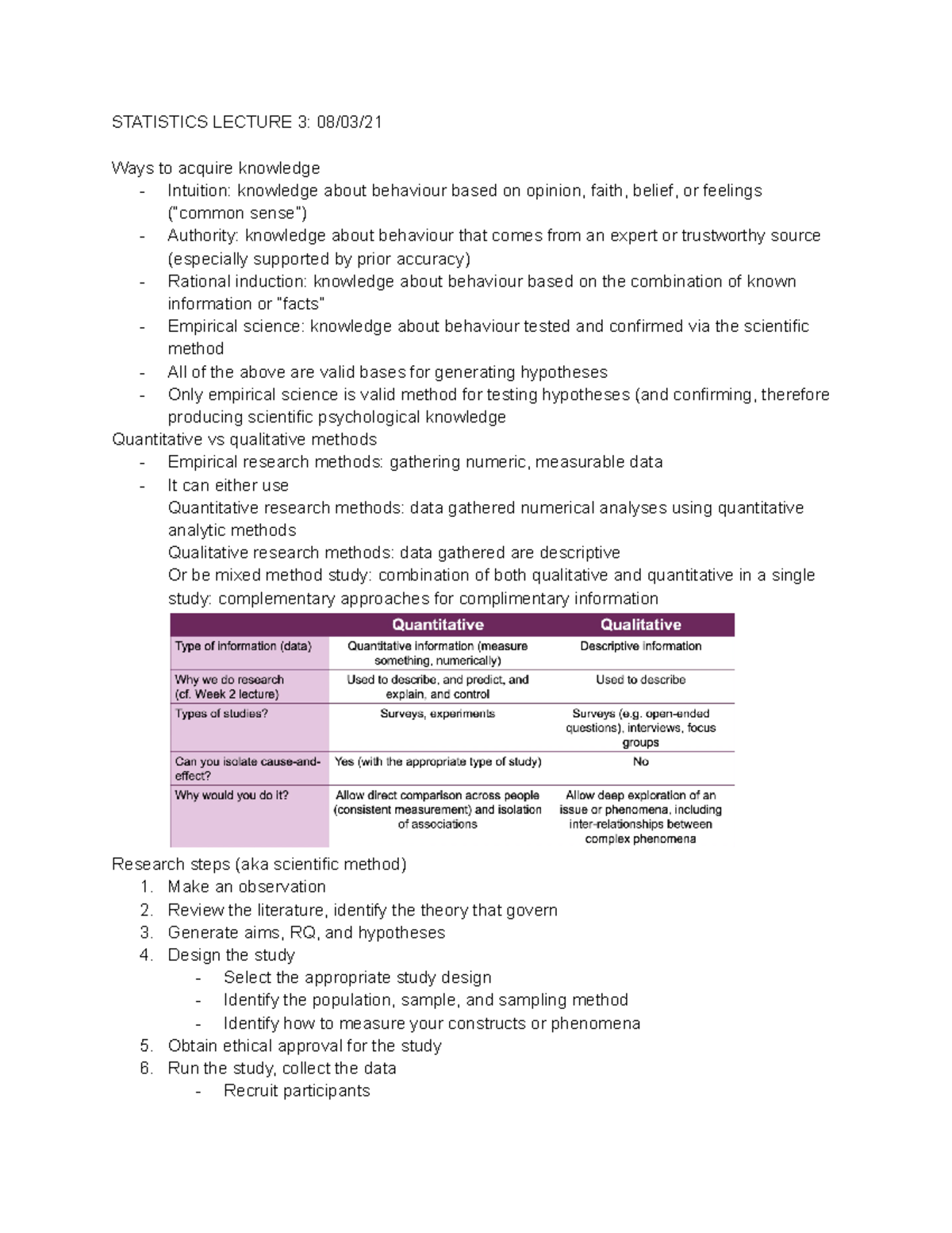 Statistics Lecture 3 08 03 21 - STATISTICS LECTURE 3: 08/03/ Ways to ...