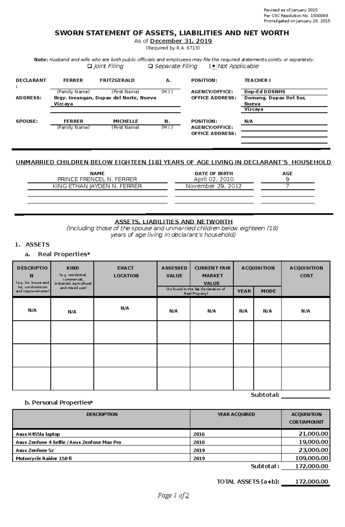 2015 SALN Form Honey new - Revised as of January 2015 Per CSC ...