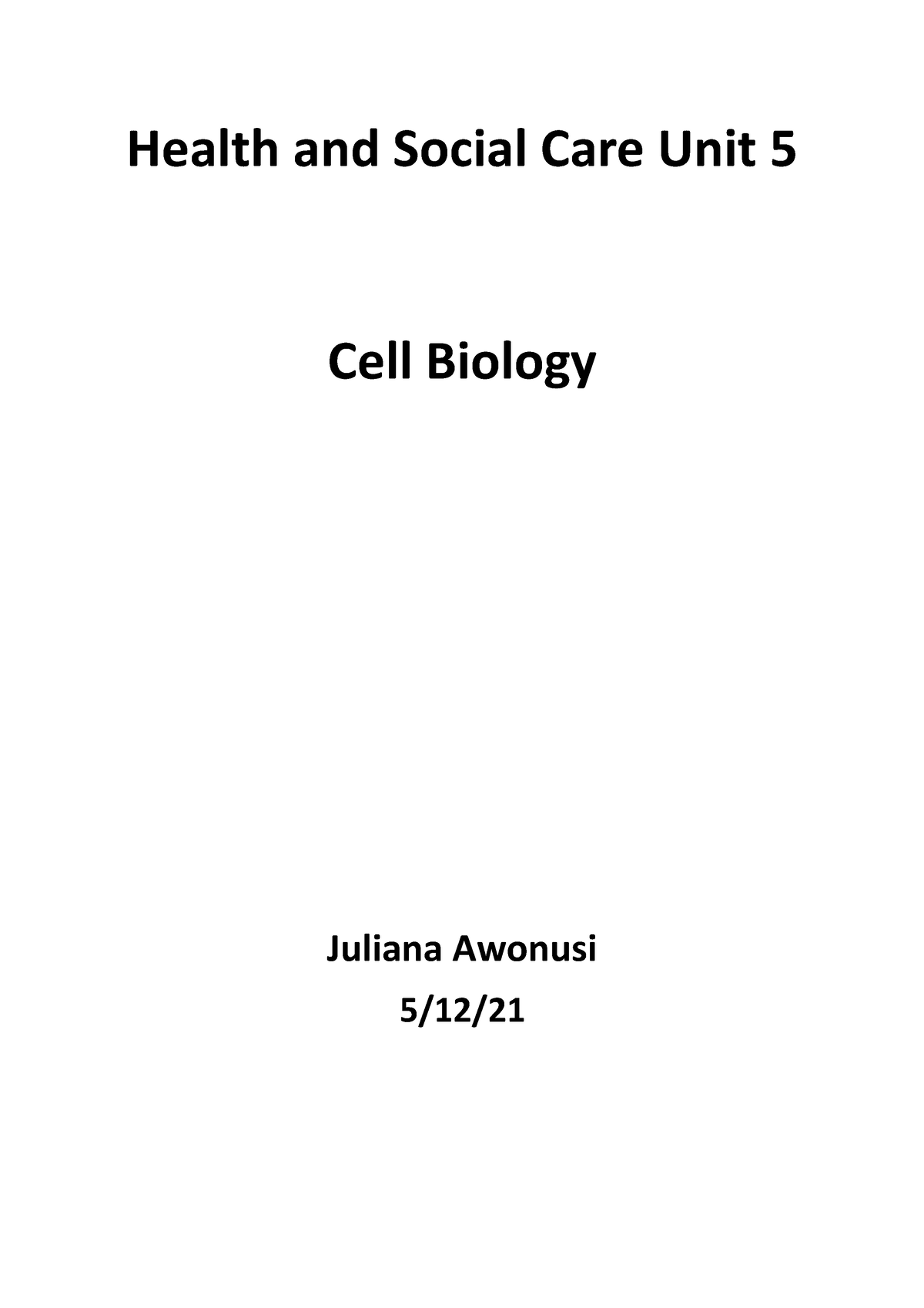 Unit 5 Cell Biology Draft - Health And Social Care Unit 5 Cell Biology ...