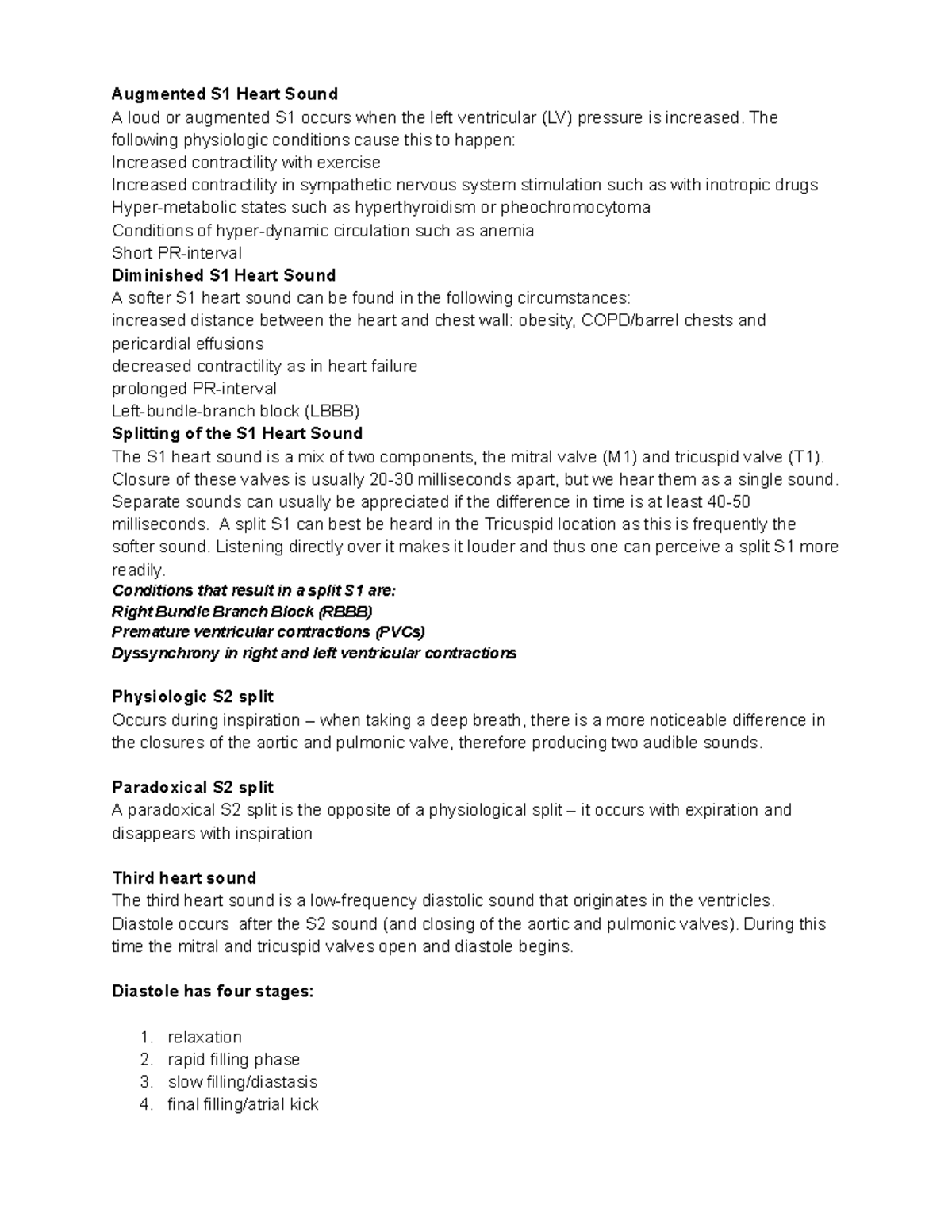 Augmented S1 Heart Sound Notes for I-Human Course - Augmented S1 Heart ...