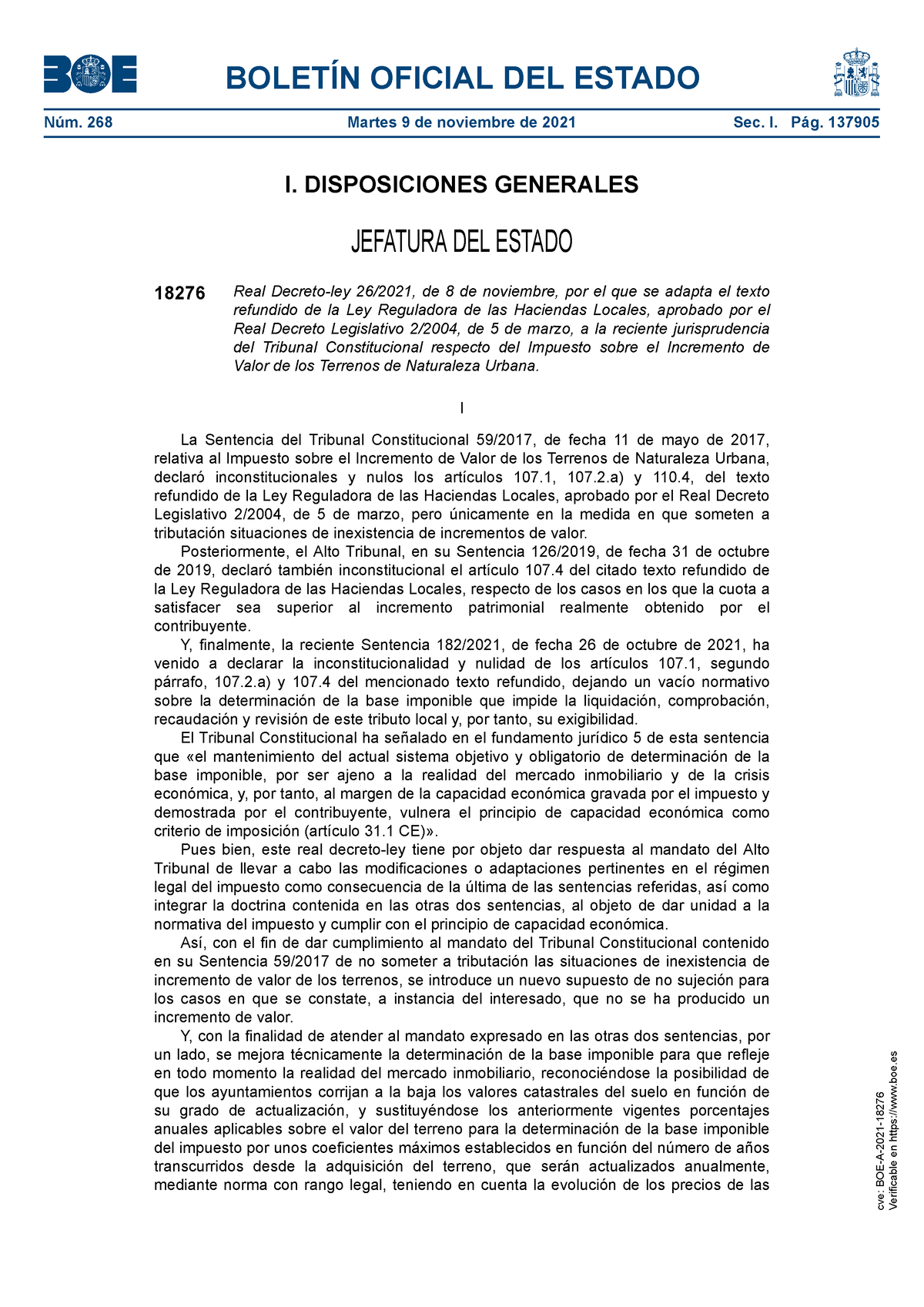 BOE A 2021 18276 - Real Decreto-ley 26/2021, De 8 De Noviembre, Por El ...