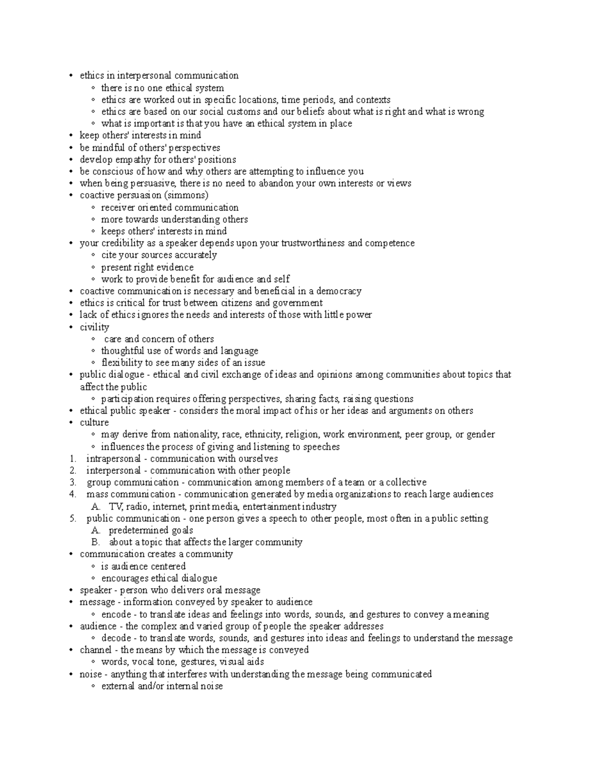 Chapters 1 & 2 COMS 151 - Lecture notes 1-2 - • ethics in interpersonal ...