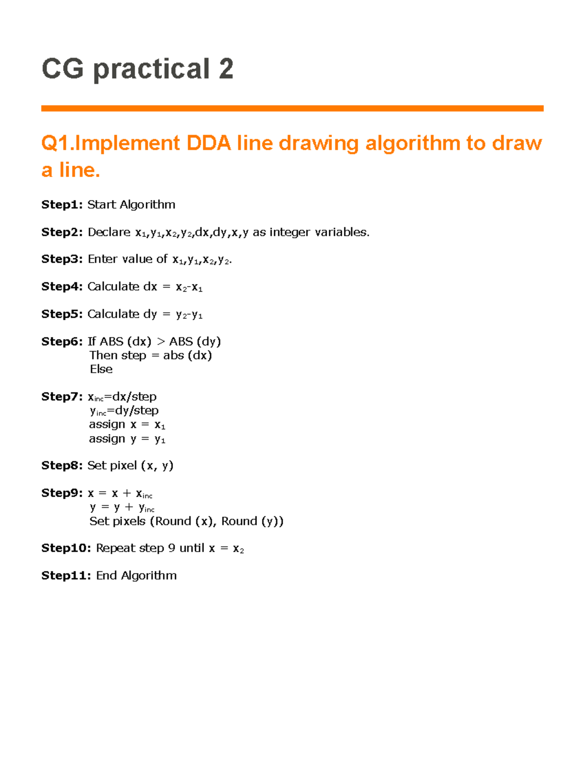Cg practical 2 - Null - CG practical 2 Q1 DDA line drawing algorithm to ...