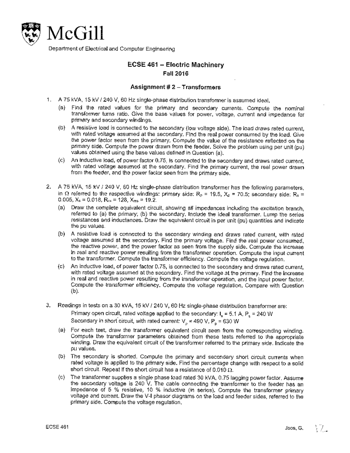 Assignment 2 version 2 McGill Department of Electrical and Computer