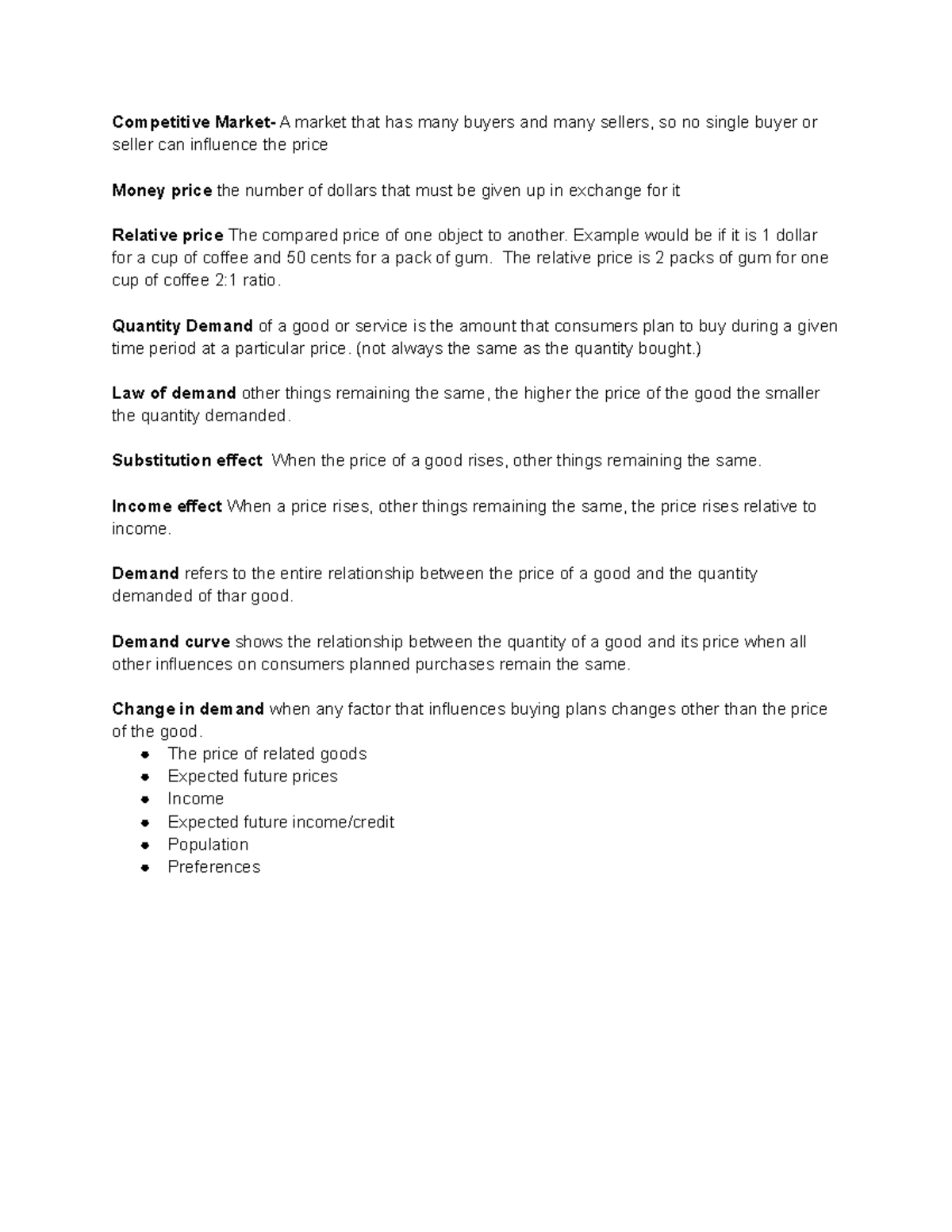 Chapter 3 - Lecture notes 5-6 - Competitive Market- A market that has ...