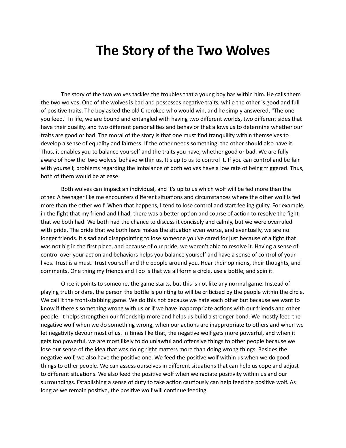 two wolves essay prompts