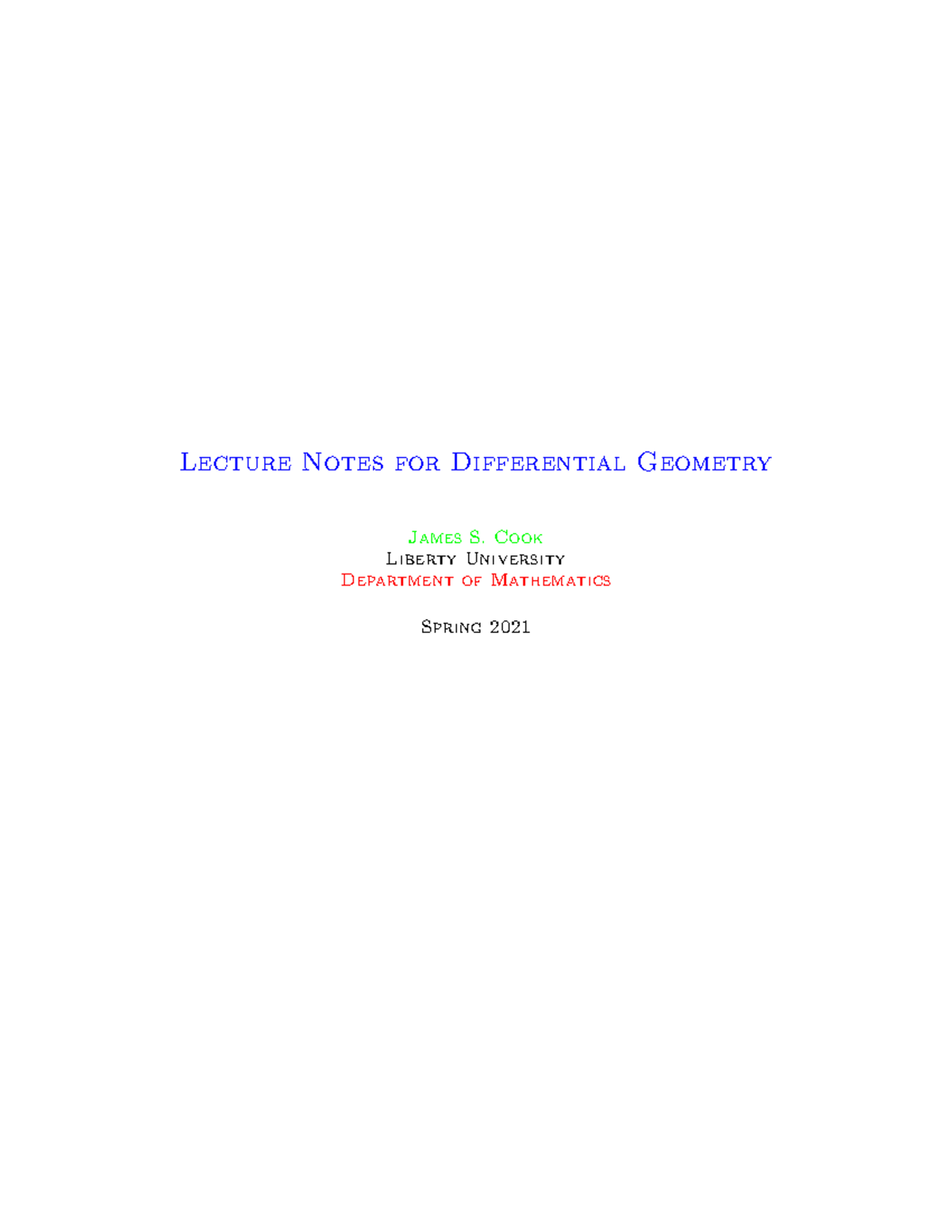 Differential Geometry Lecture Notes for Differential Geometry James S