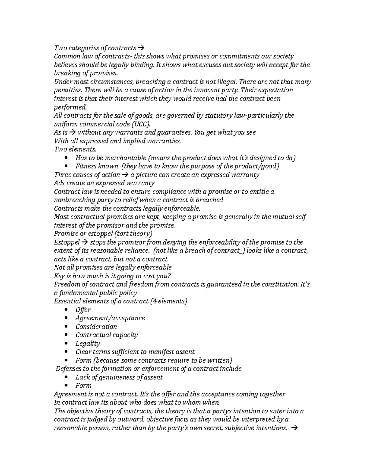 Lecture 1 - Two categories of contracts Common law of contracts- this ...
