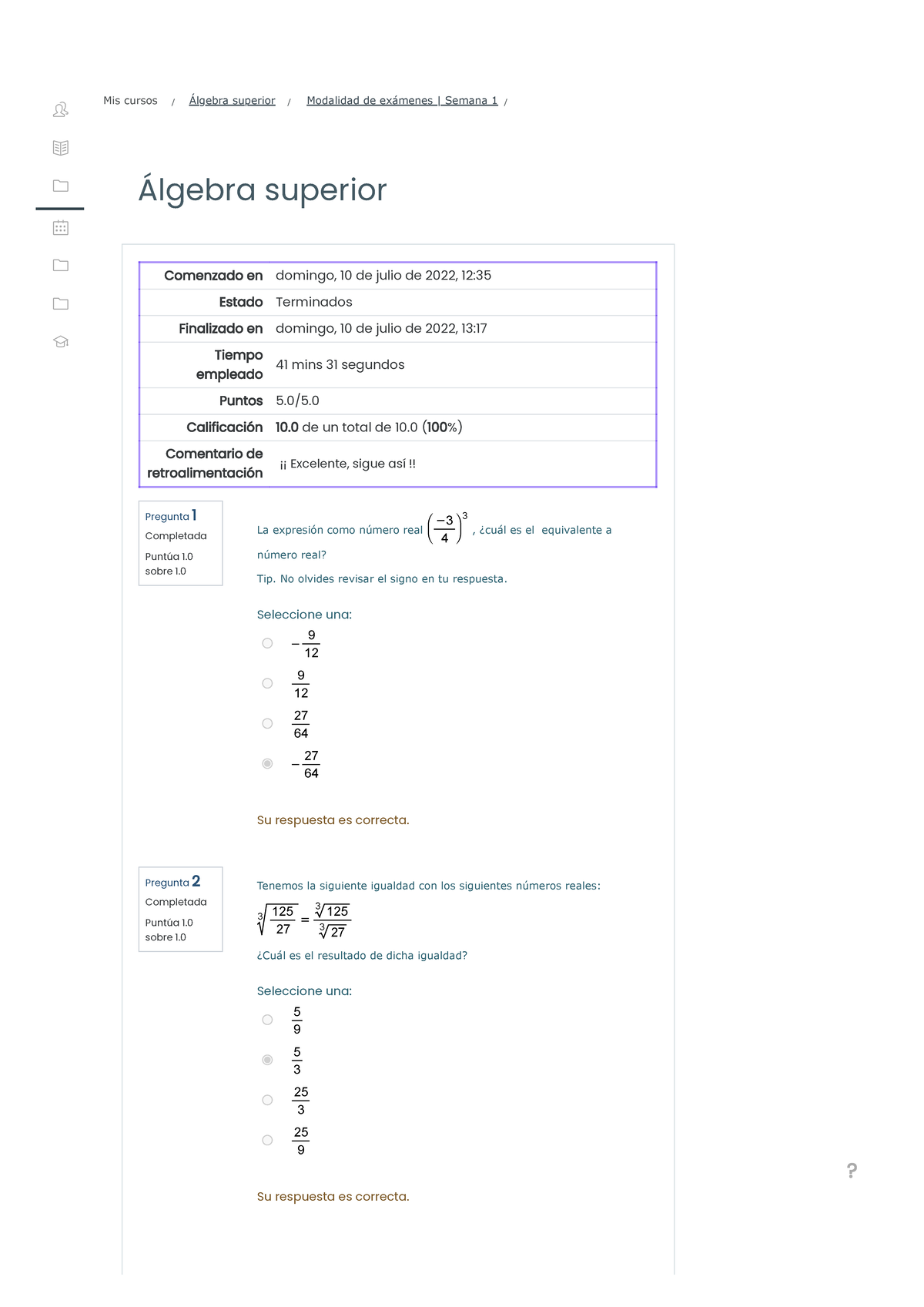 Modalidad De Exámenes Semana 1 Revisión Del Intento - Álgebra Superior ...