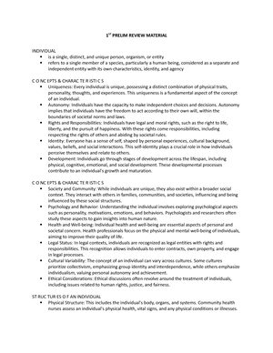 Review Material NCM 104 Midterm - REVIEW MATERIAL – NCM 104 FAMILY ...