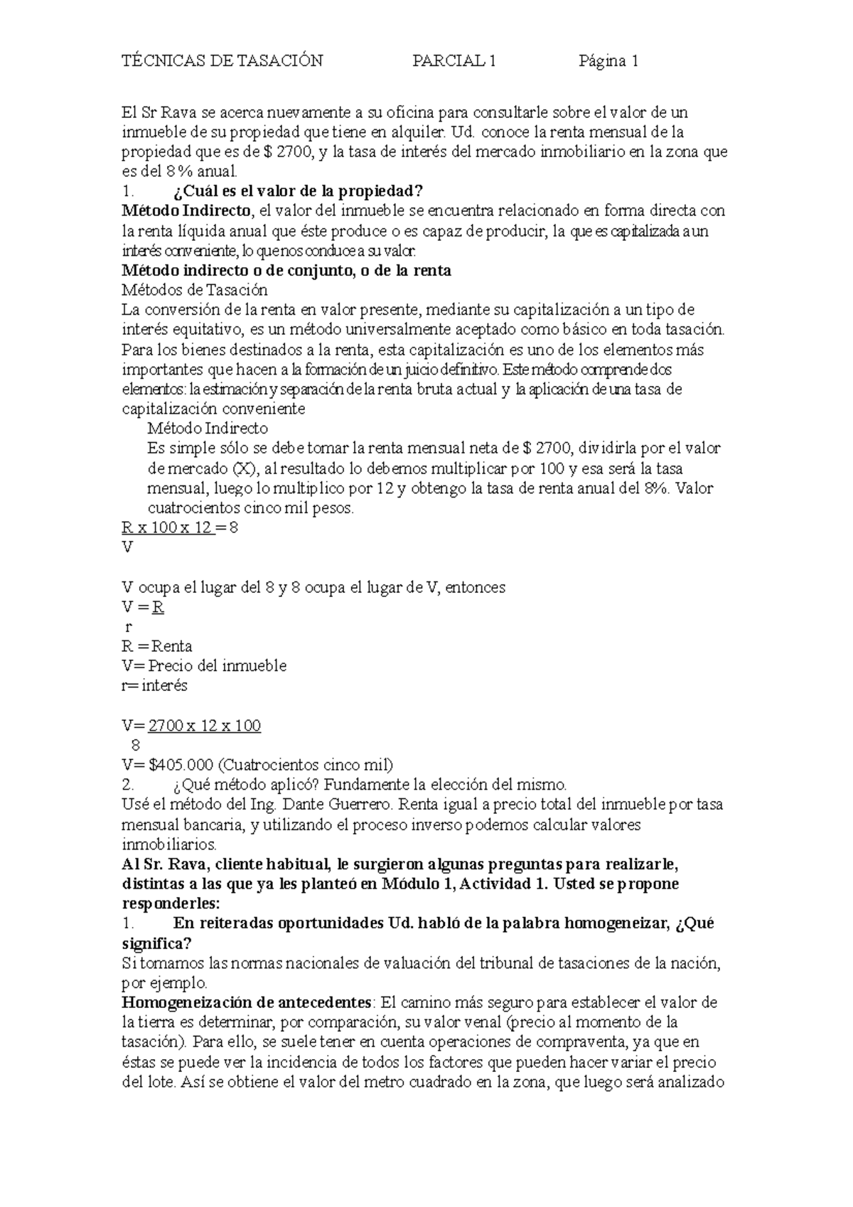 Tecnicas DE Tasacion Parcial 1 UBP - El Sr Rava se acerca nuevamente a ...