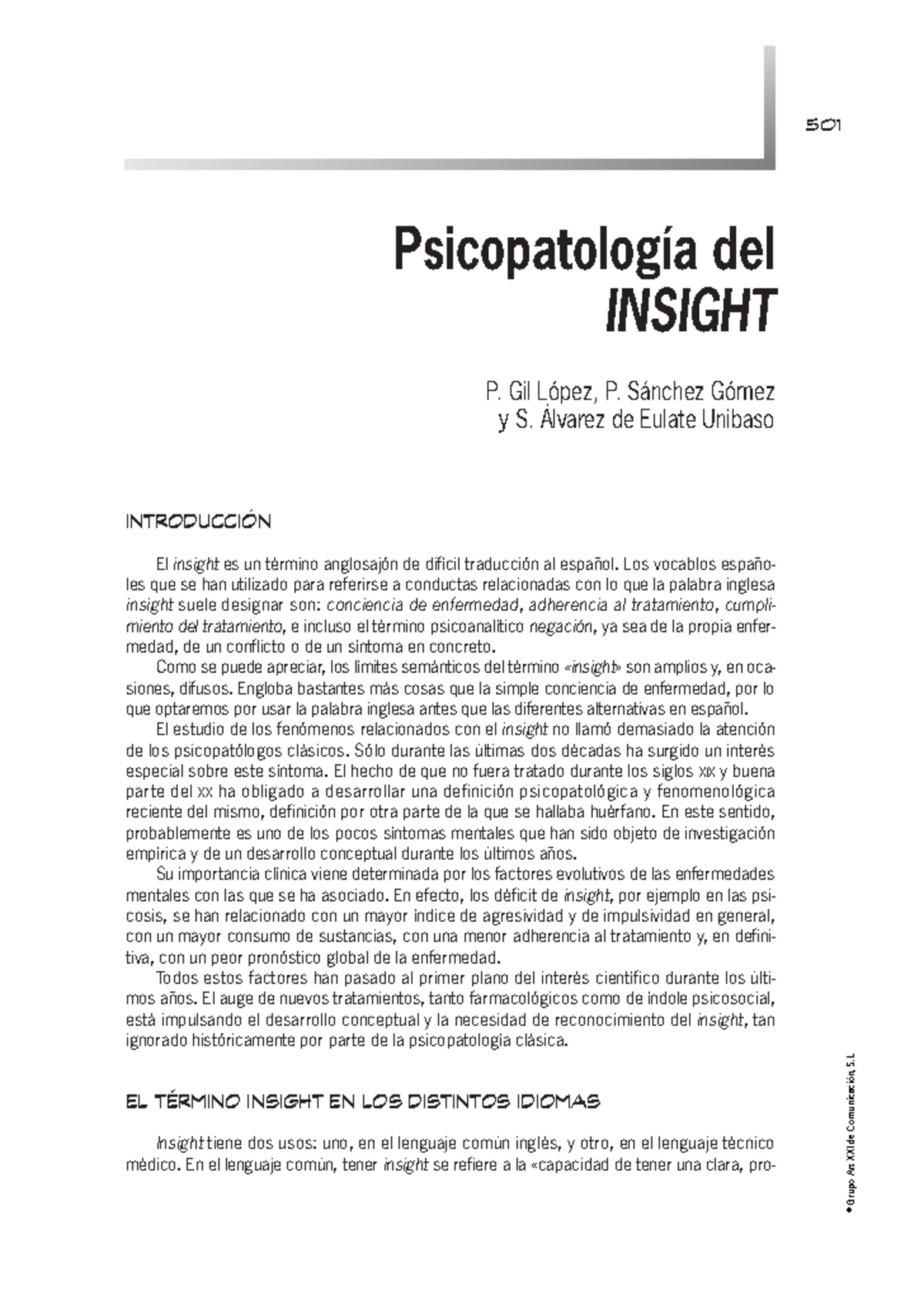 18.- Psicopatologia del Insight - INTRODUCCIÓN El insight es un término ...