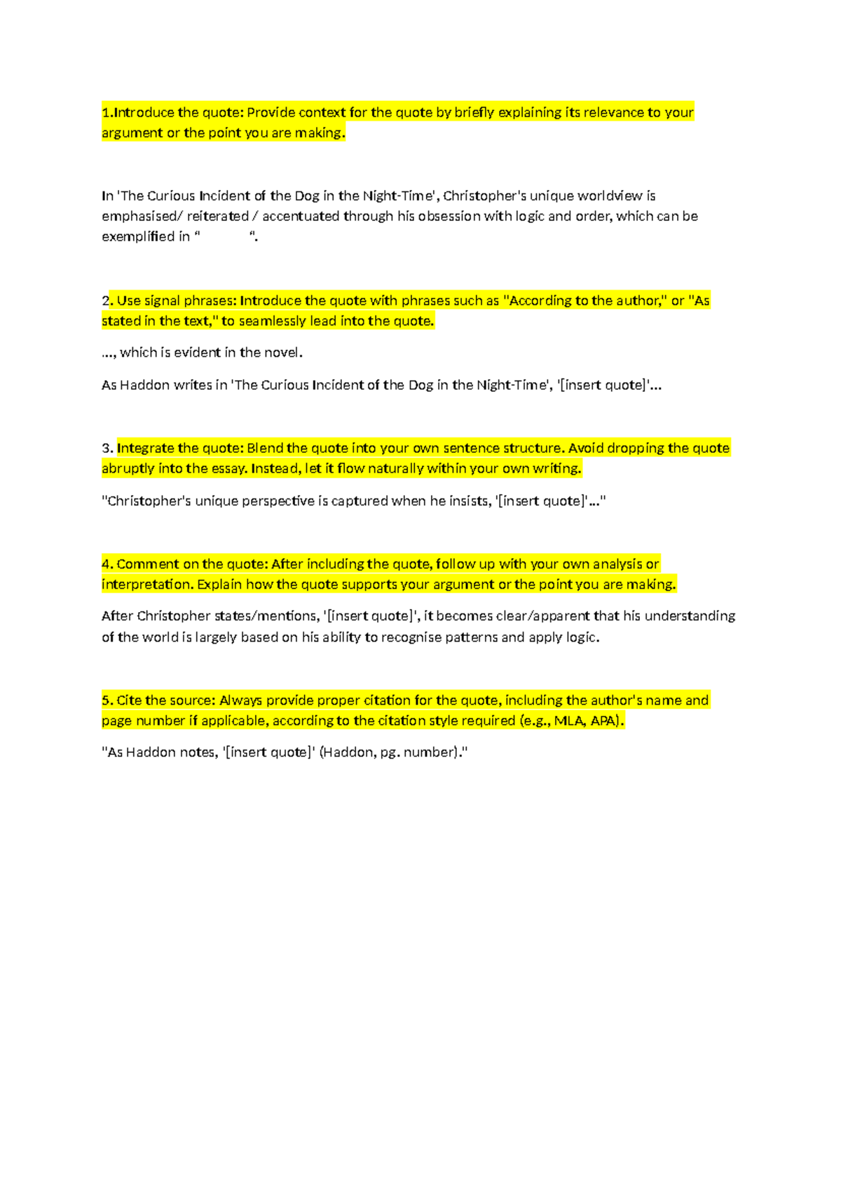 How to cite a quote - 1 the quote: Provide context for the quote by ...