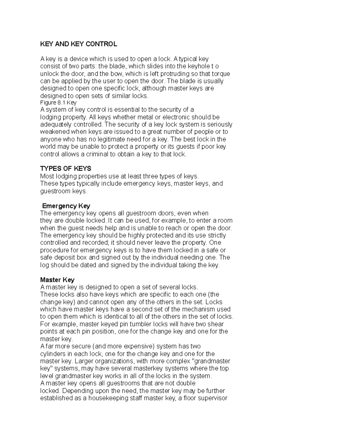 Keys & control All notes about the housekeeping and Front office