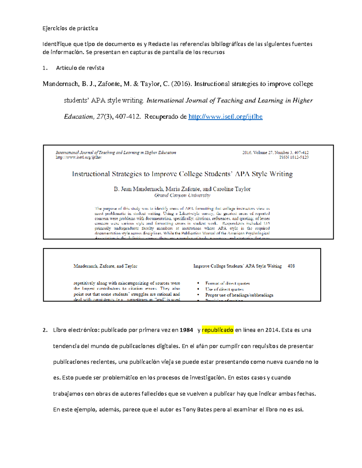 Las fichas bibliográficas en el estilo APA 2019 Ejercicios de práctica