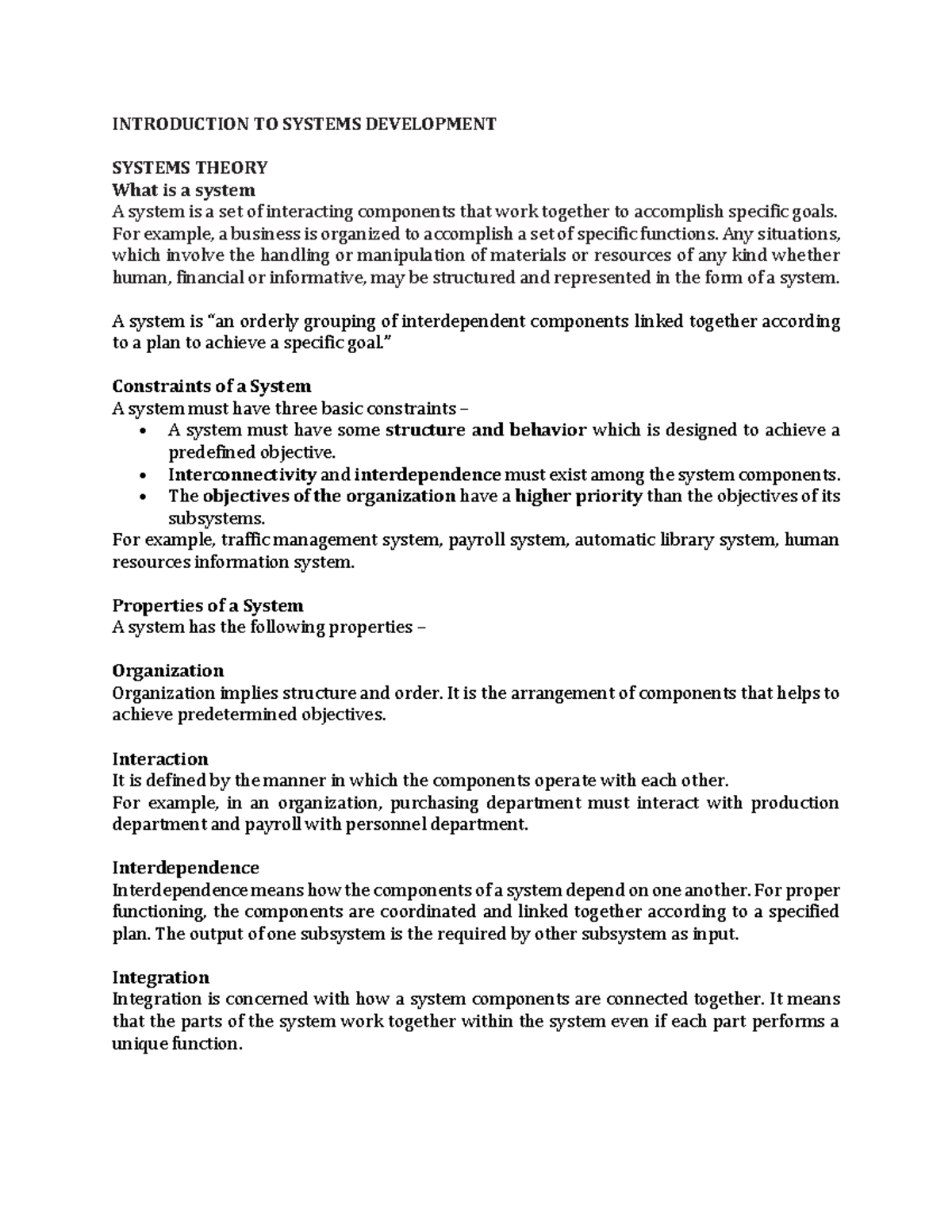 L1 SAD Introduction TO Systems Development - INTRODUCTION TO SYSTEMS ...