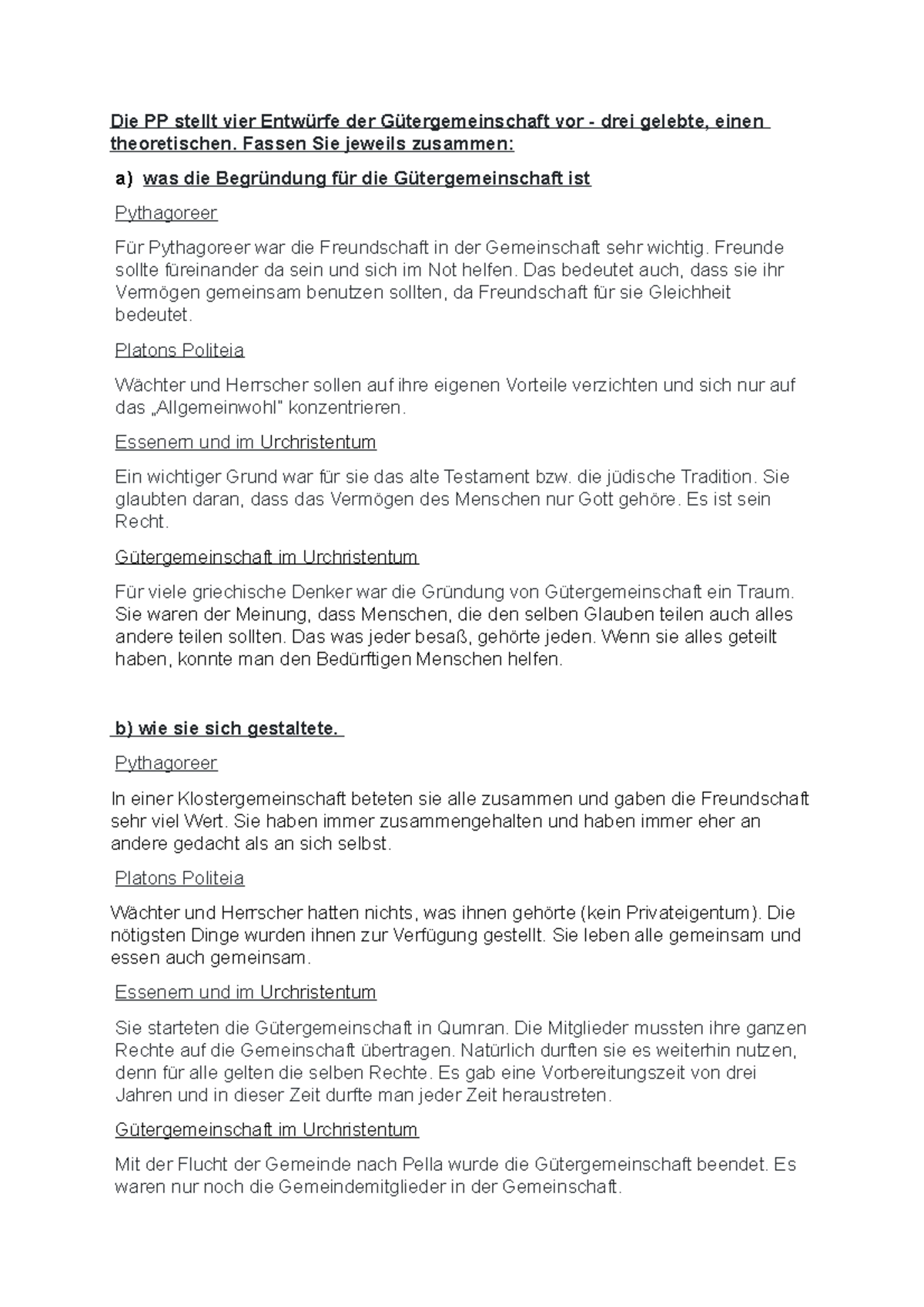 3. Aufgabe - Begründung für die Gütergemeinschaft - Die PP stellt vier ...
