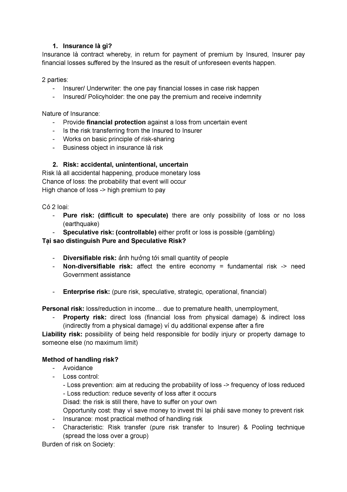 Risk Management Question - Insurance là gì? Insurance là contract ...