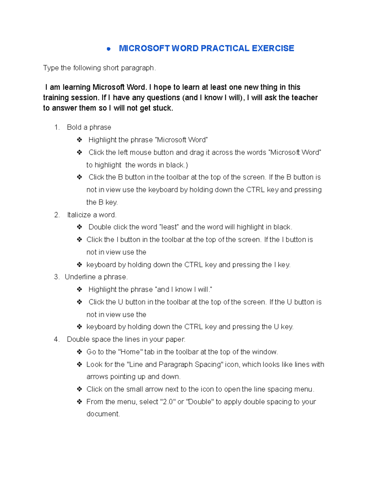 Microsoft WORD Practical Exercise 2 - MICROSOFT WORD PRACTICAL EXERCISE ...