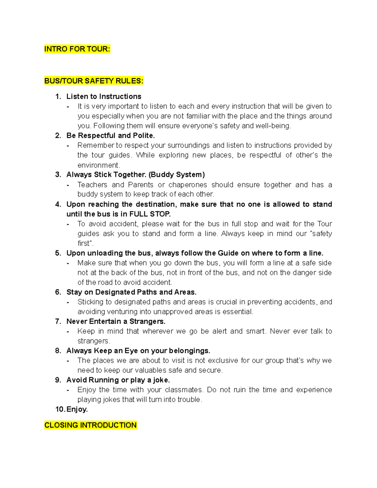 TOUR Guiding Script - providing information and knowledge to students ...