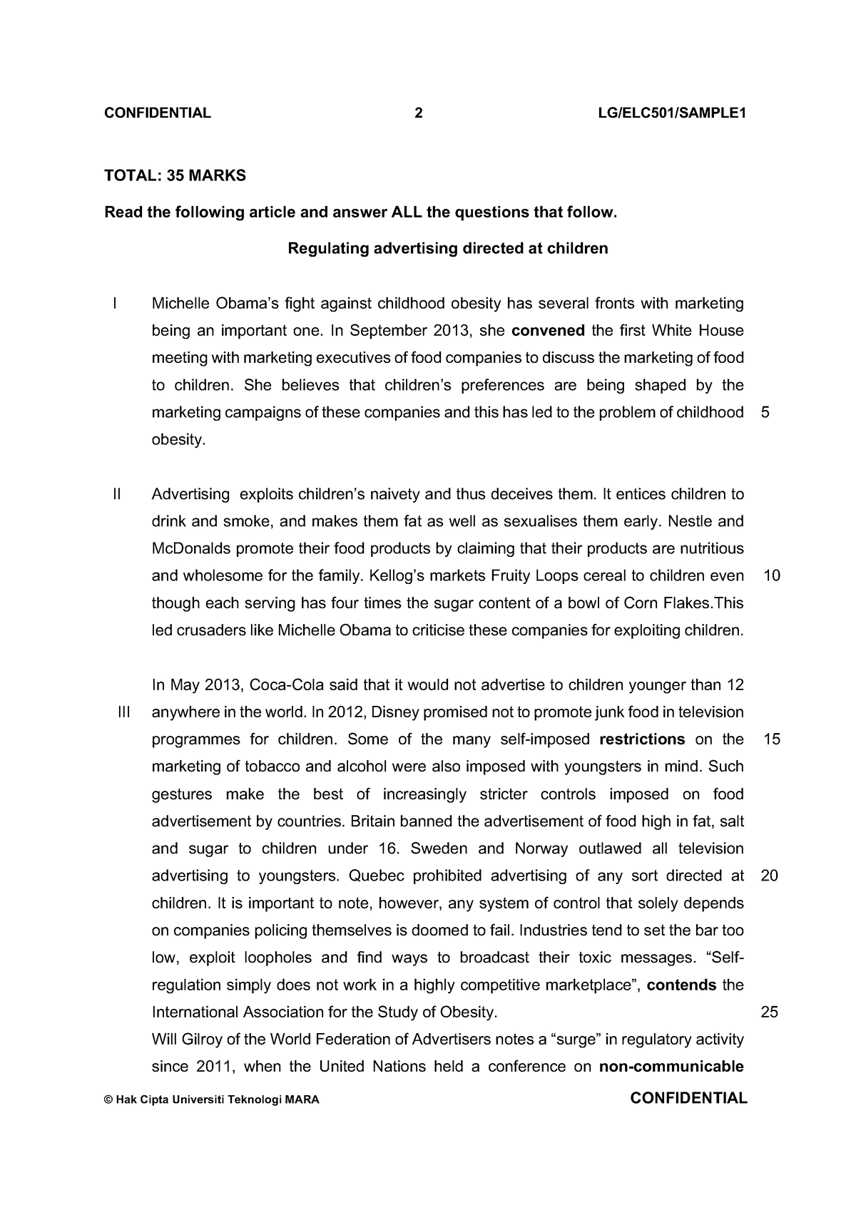 ELC 501 NEW Format TEST QP - TOTAL: 35 MARKS Read the following article ...