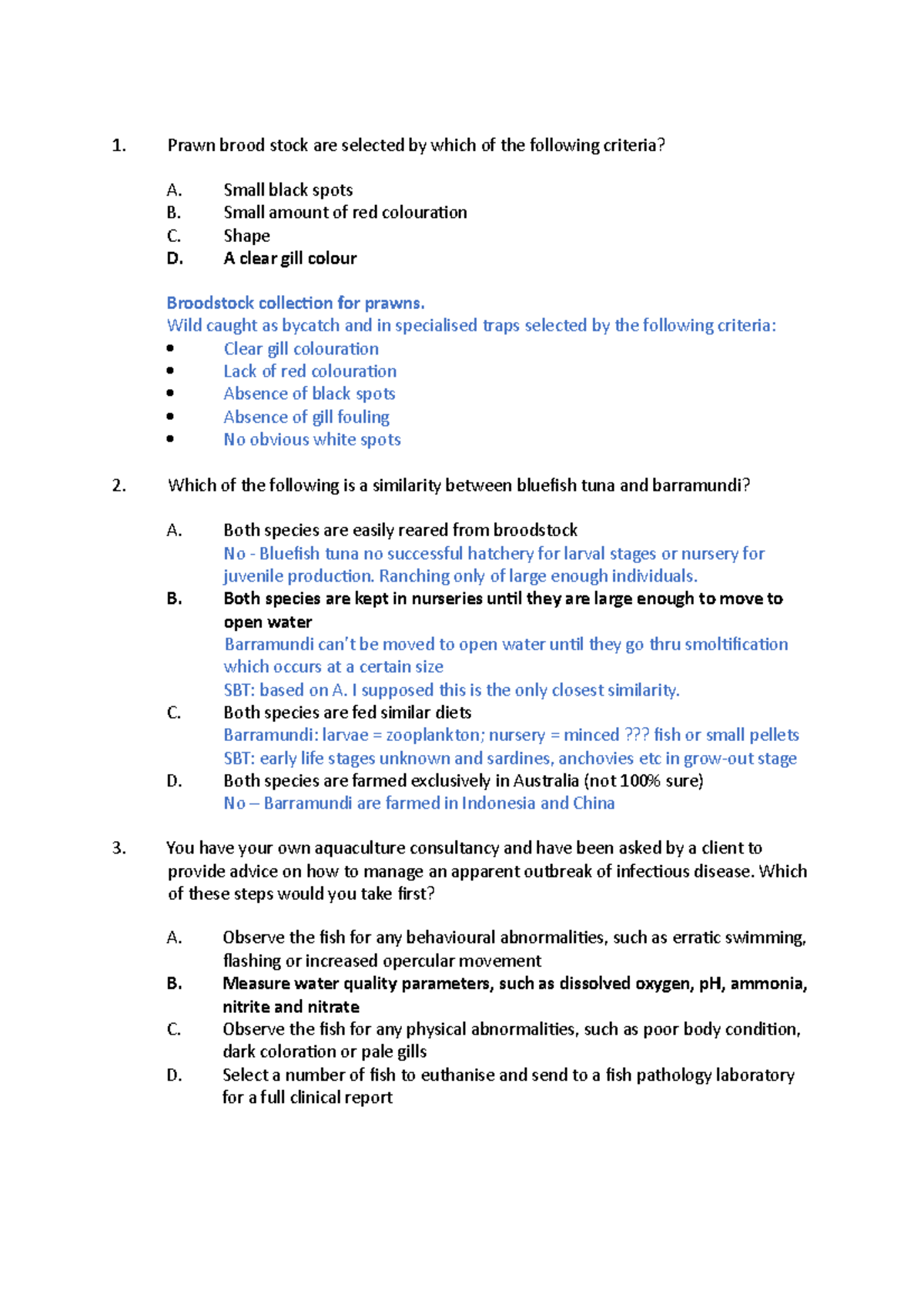 JMs Multiple Choice Questions - BIO380 - Murdoch - Studocu