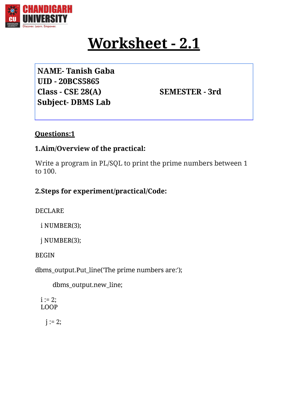 dbms-2-1-20bcs5865-write-a-program-in-pl-sql-to-print-the-prime