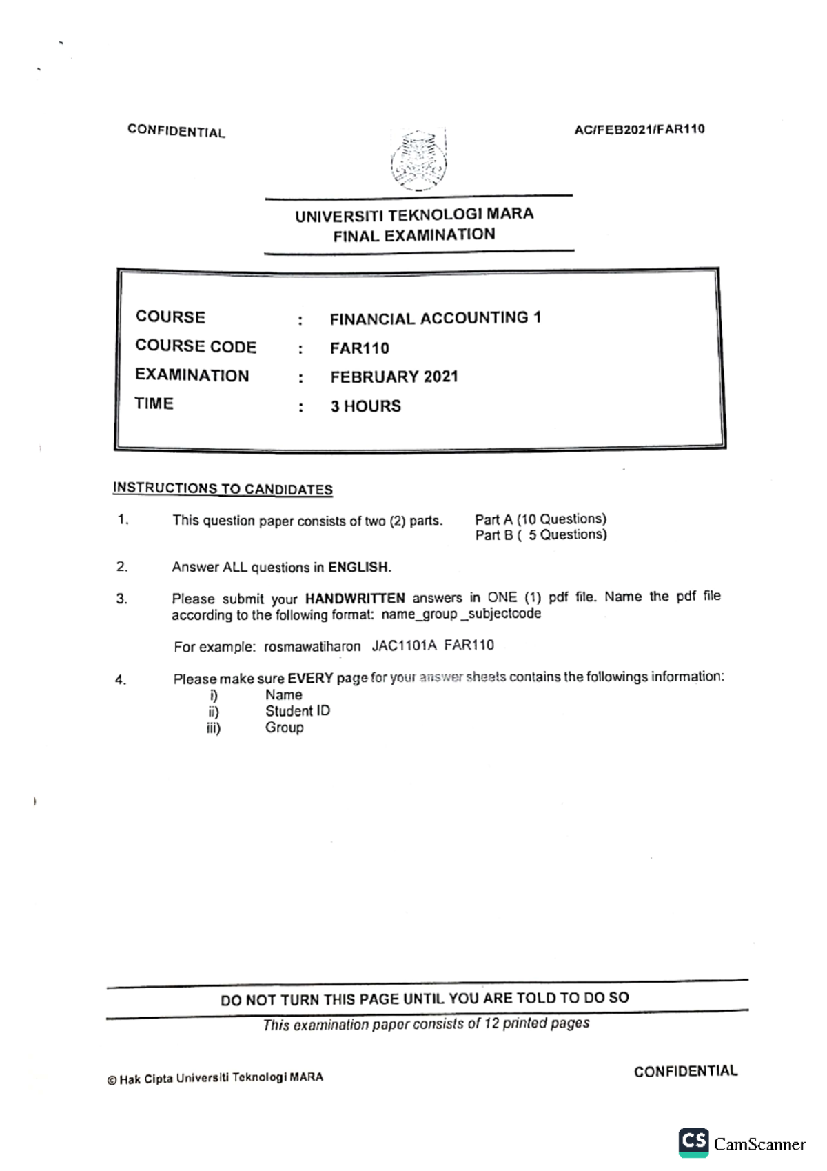 FAR110 FEB2021 - account - Accounting - Studocu