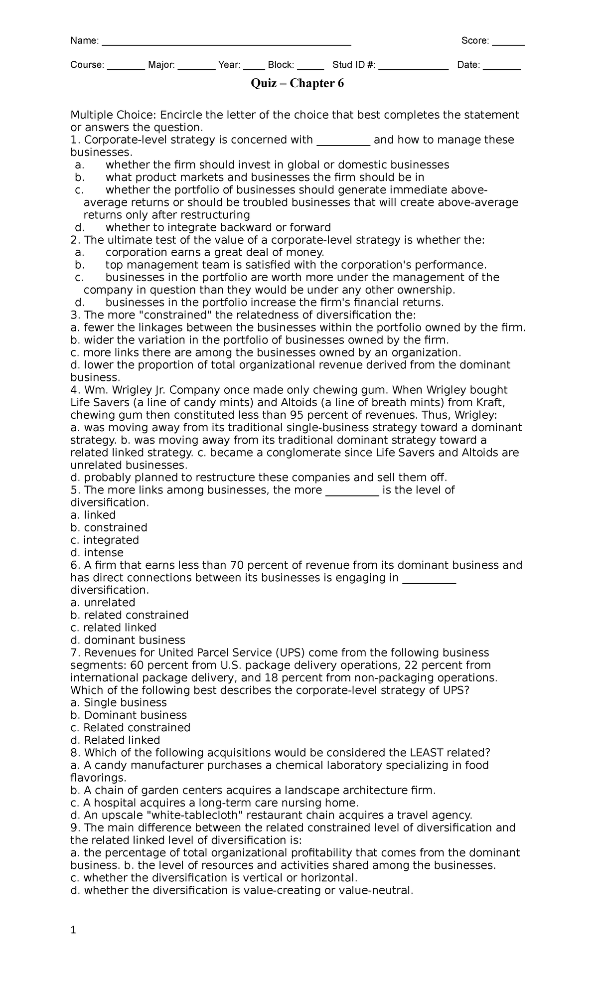 SM Quiz 6 - Chapter Quiz - Name ...