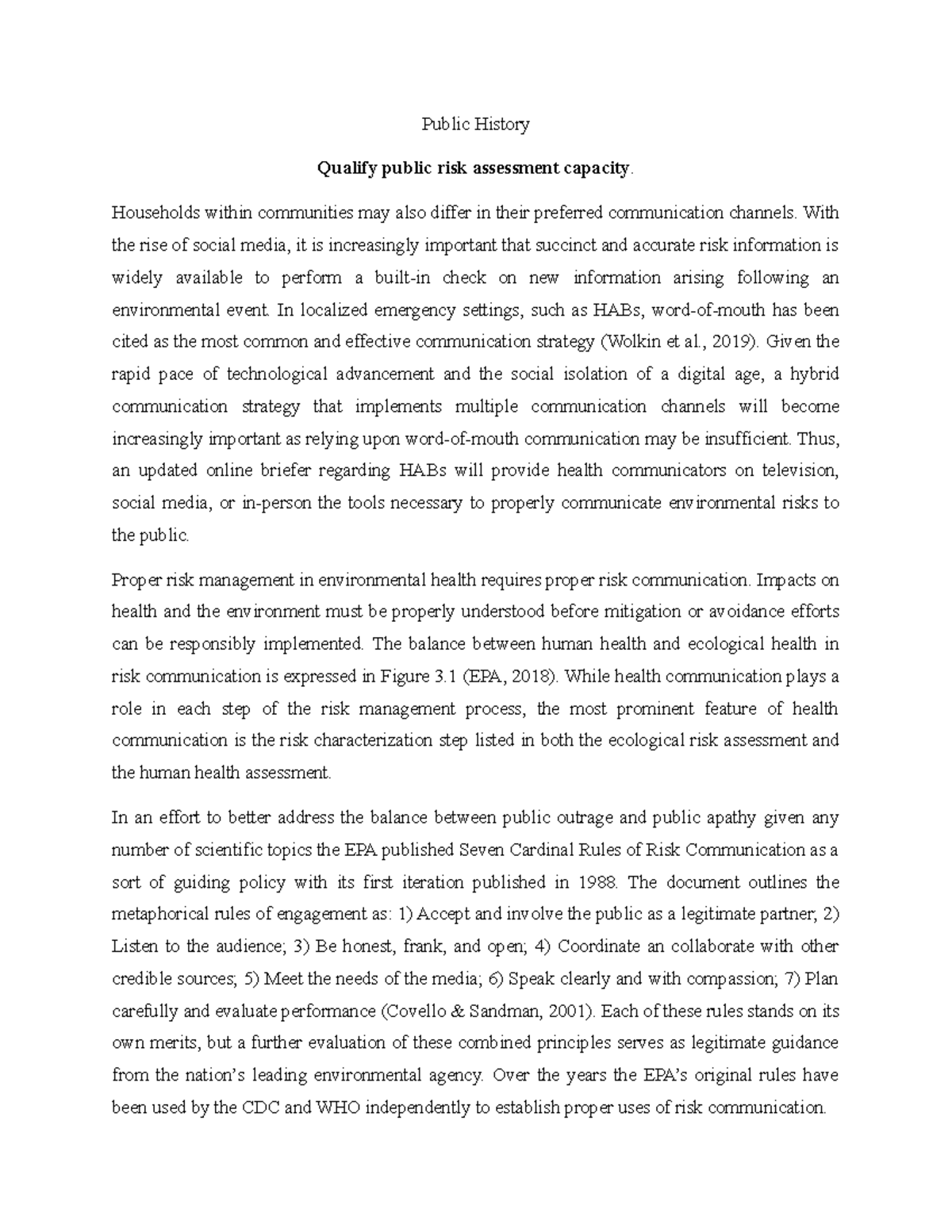 Public History - Qualify public risk assessment capacity - Households ...