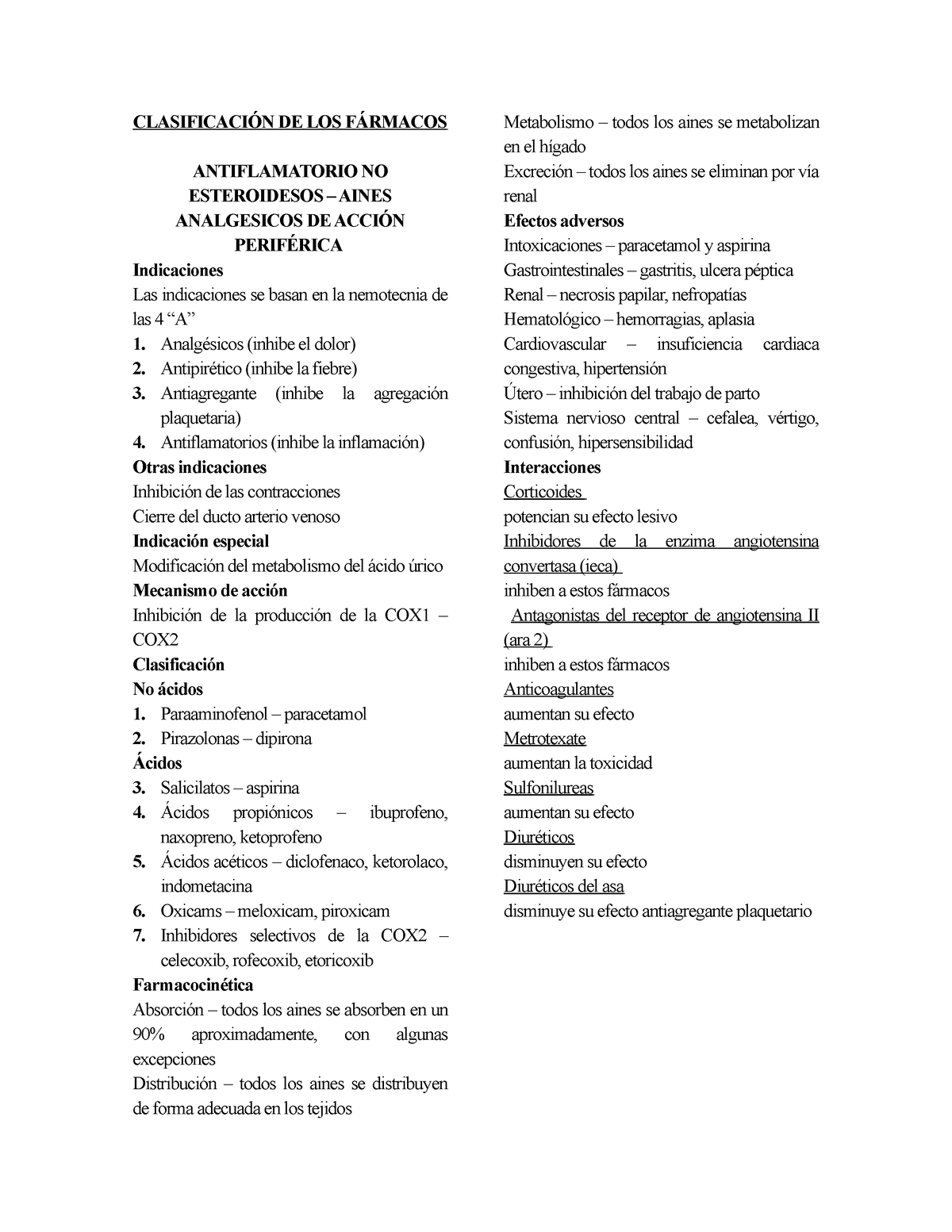 Clasificación De Los Fármacos ClasificaciÓn De Los FÁrmacos Antiflamatorio No Esteroidesos 7616