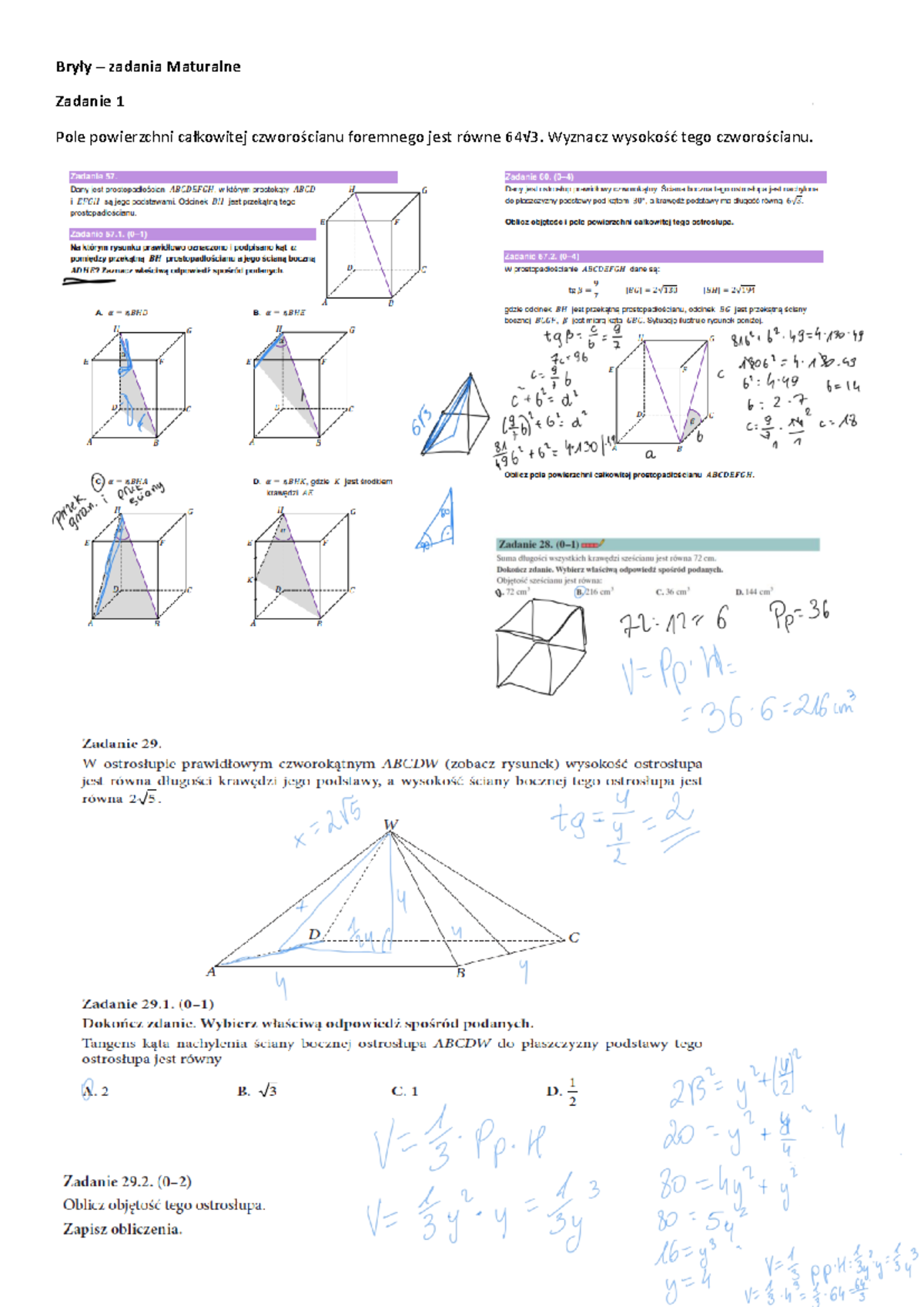 Bryły - zadania Maturalne - Matematyka - Zakres podstawowy - Bryły