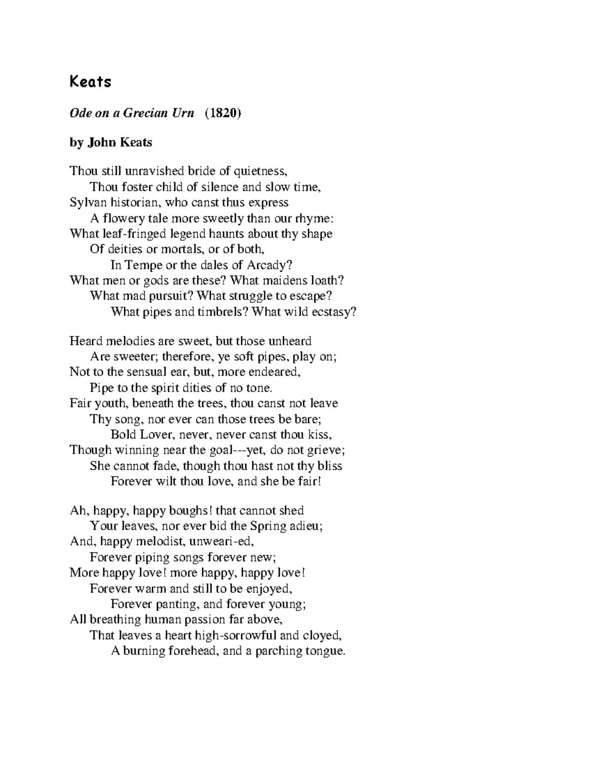 Keats-Ode on a Grecian Urn Poem and Photos - Keats Ode on a Grecian Urn ...