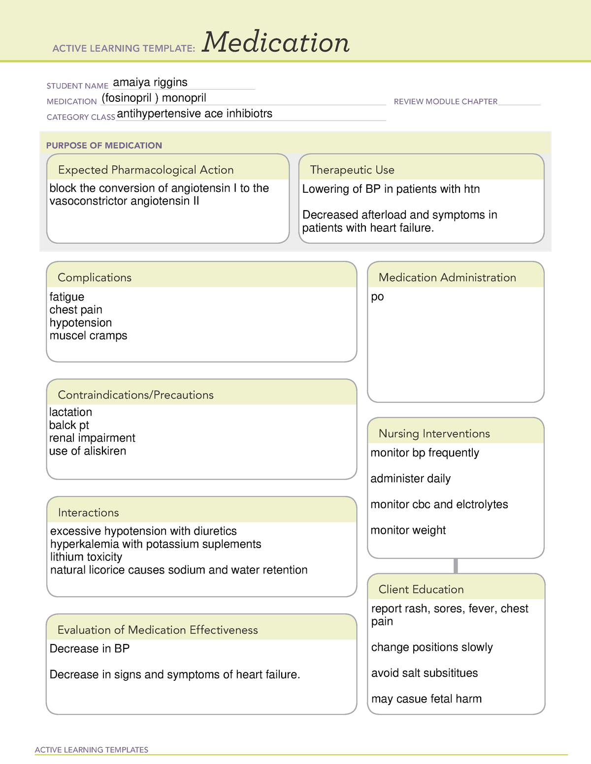 Mon med card 223 - med - ACTIVE LEARNING TEMPLATES Medication STUDENT ...